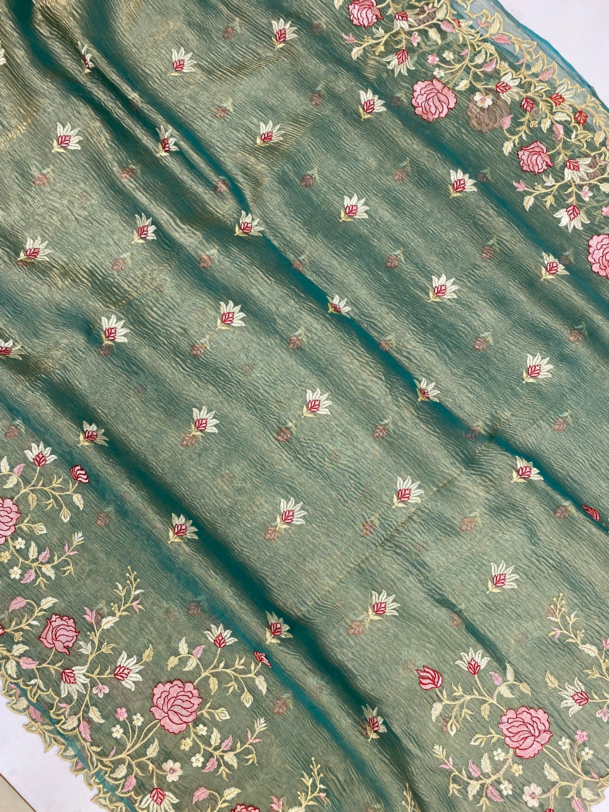 Pure Tissue Silk with hand cutwork Embroidery Banarasi Saree
