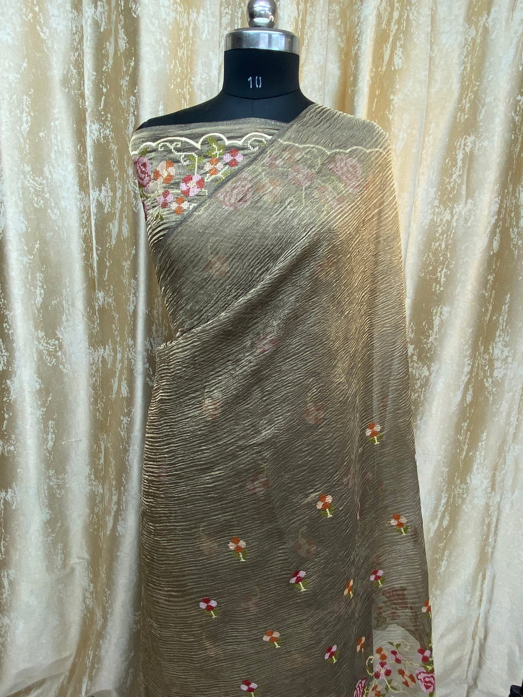 Pure Tissue Silk with hand cutwork Embroidery Banarasi Saree