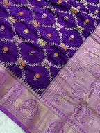 Purple Monga Silk Banarasi Saree