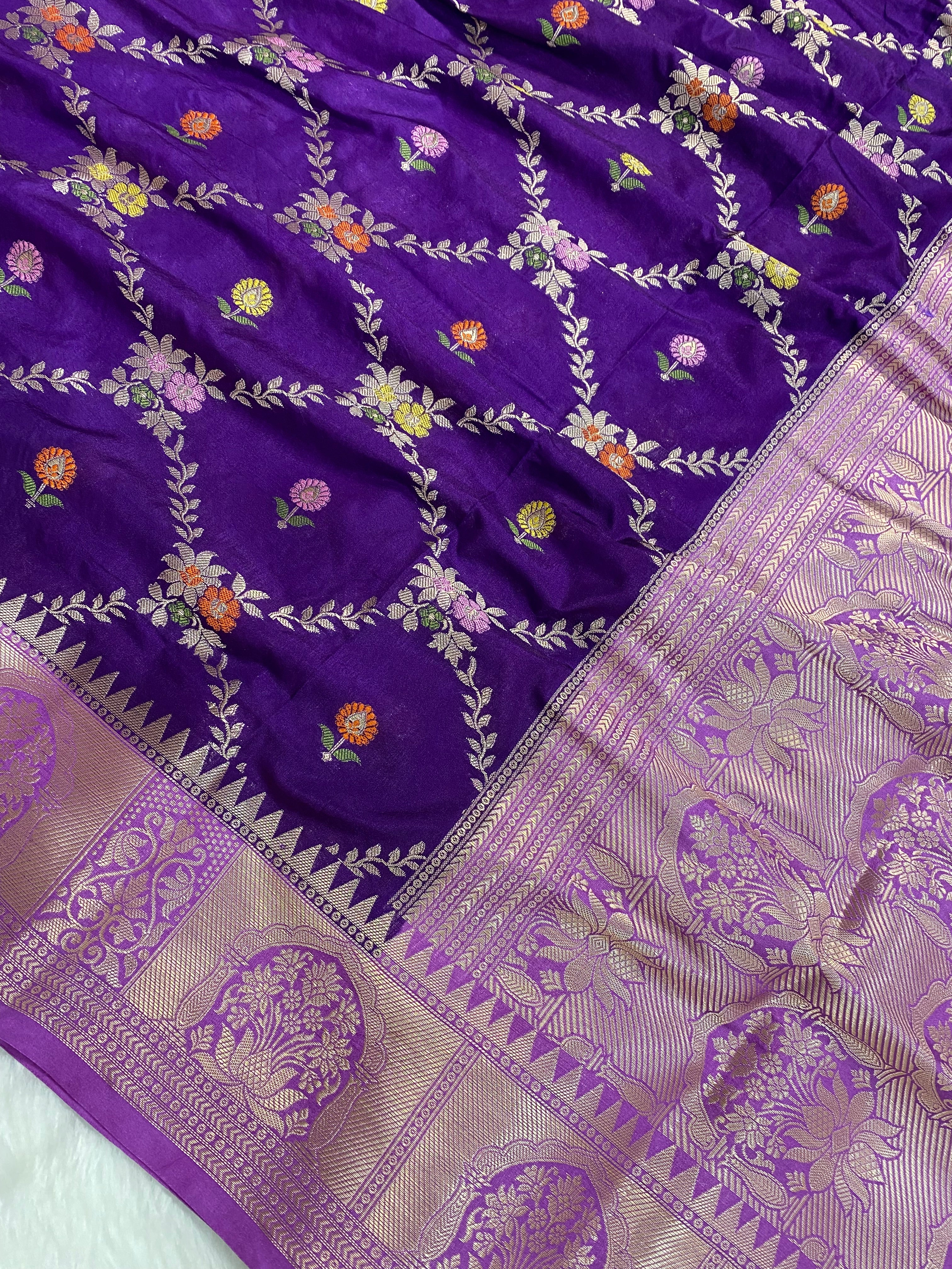 Purple Monga Silk Banarasi Saree