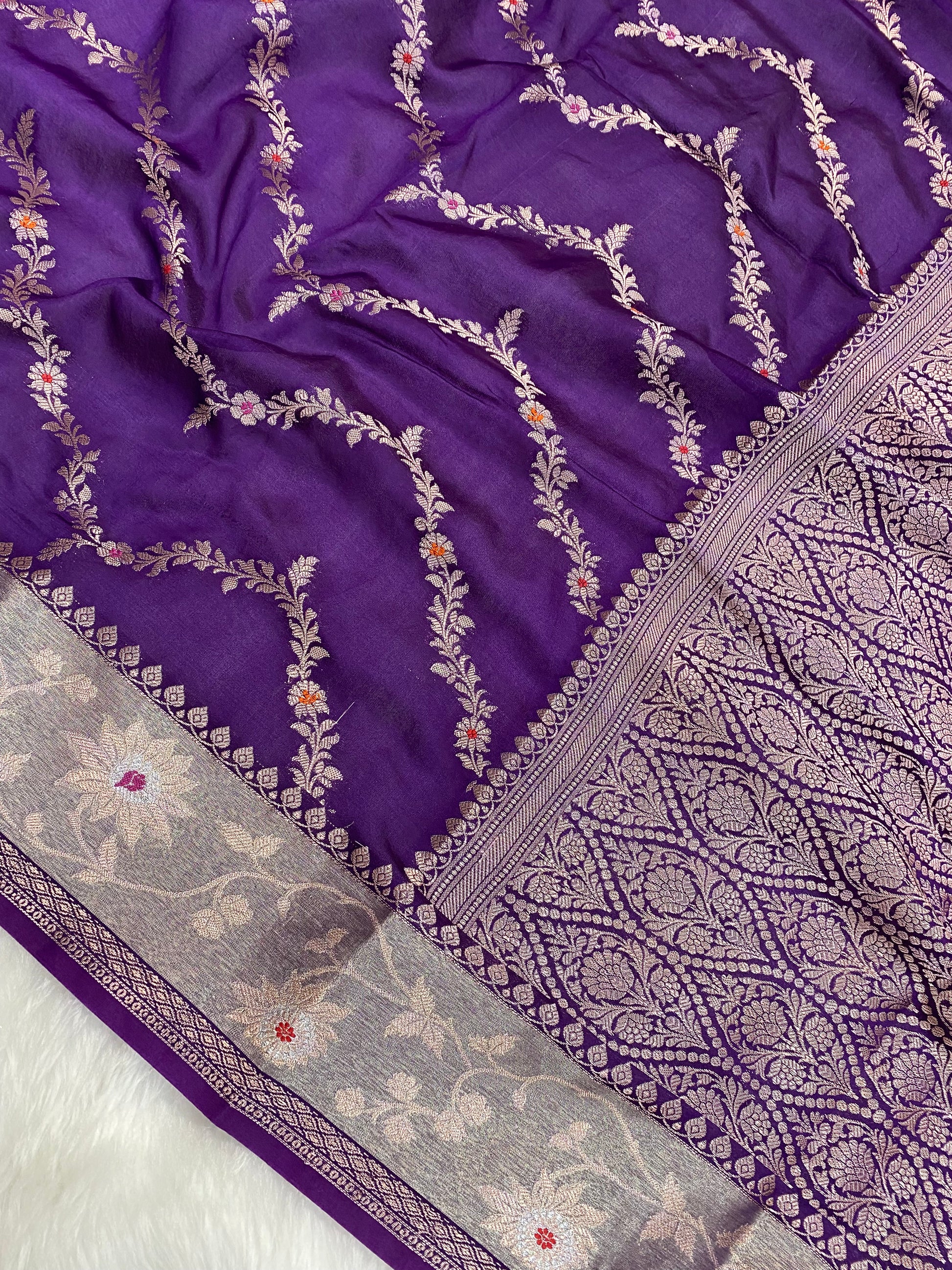 Purple Viscose Cotton Banarasi Saree