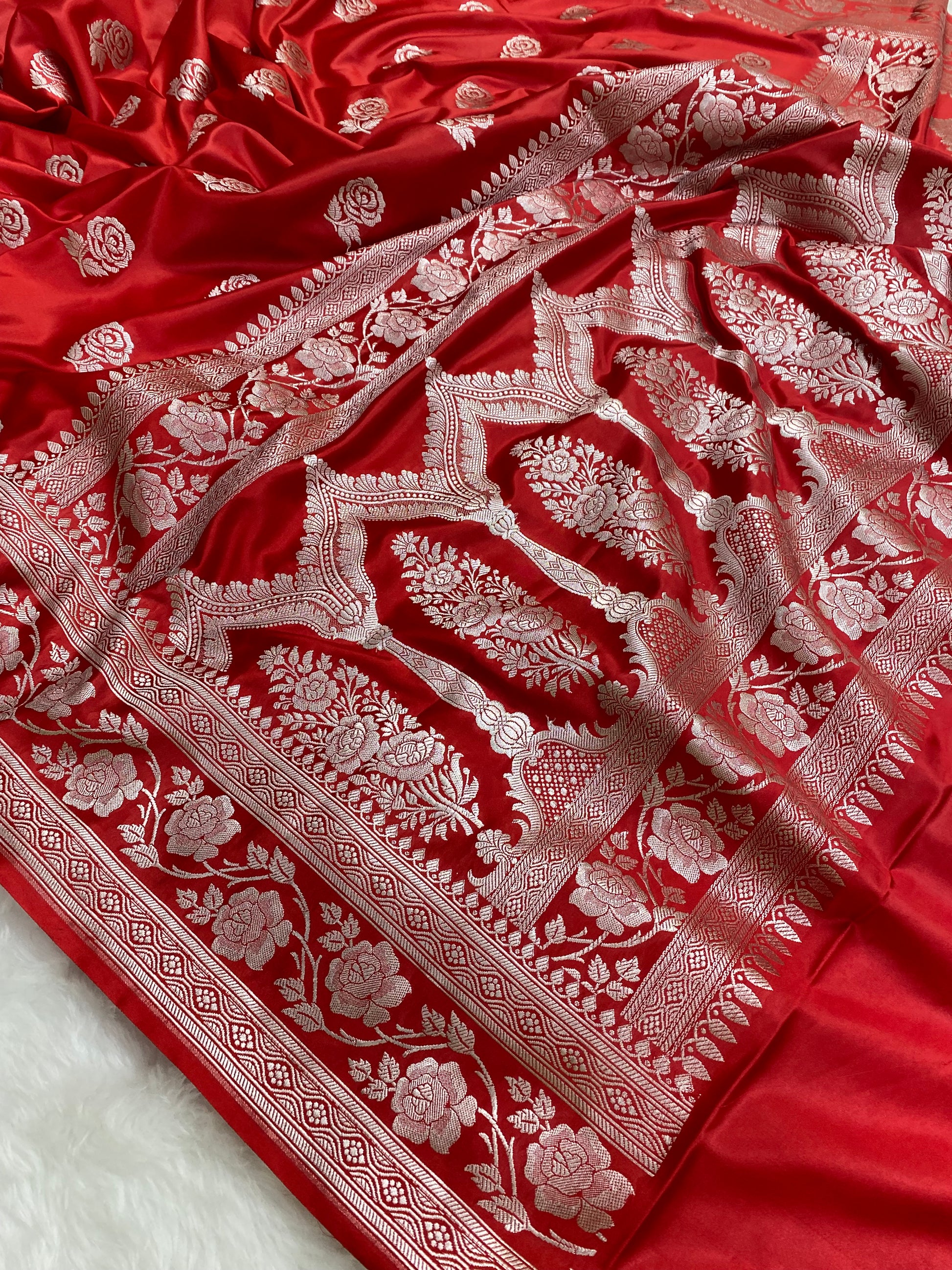 Red Mashru Silk Banarasi Saree