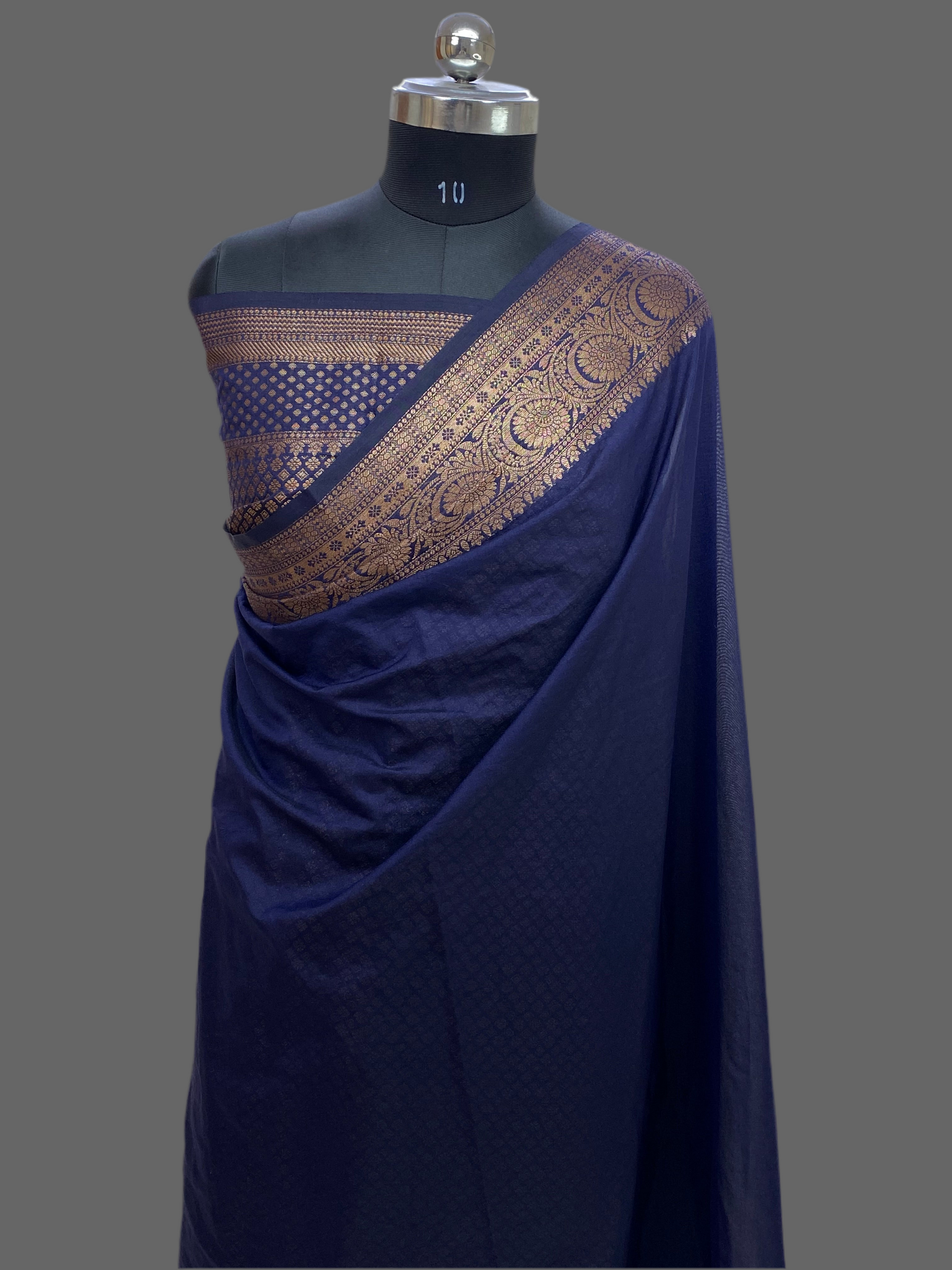 Navy Blue Georgette Saree with Antique Zari Border