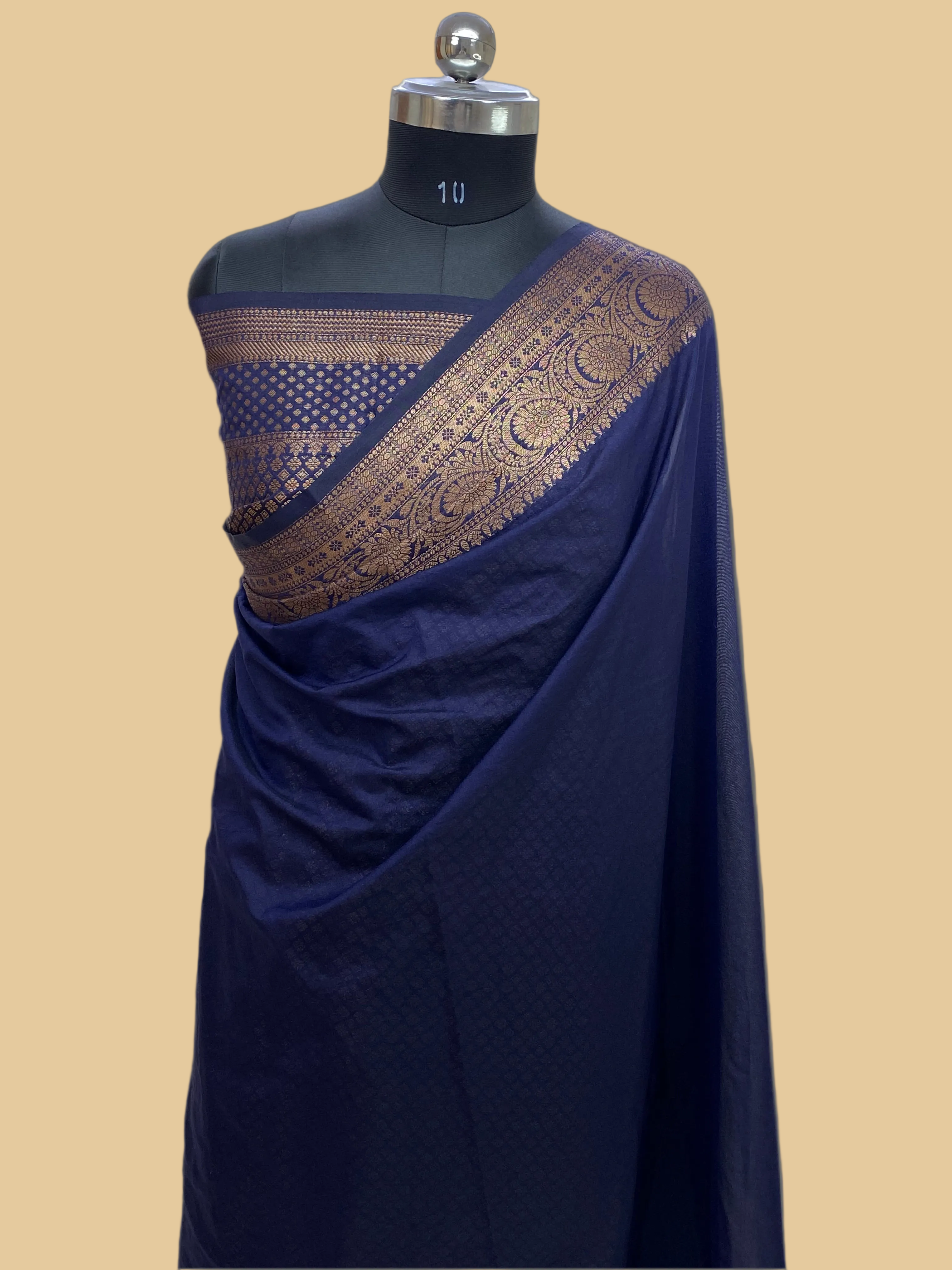 Navy Blue Georgette Saree with Antique Zari Border