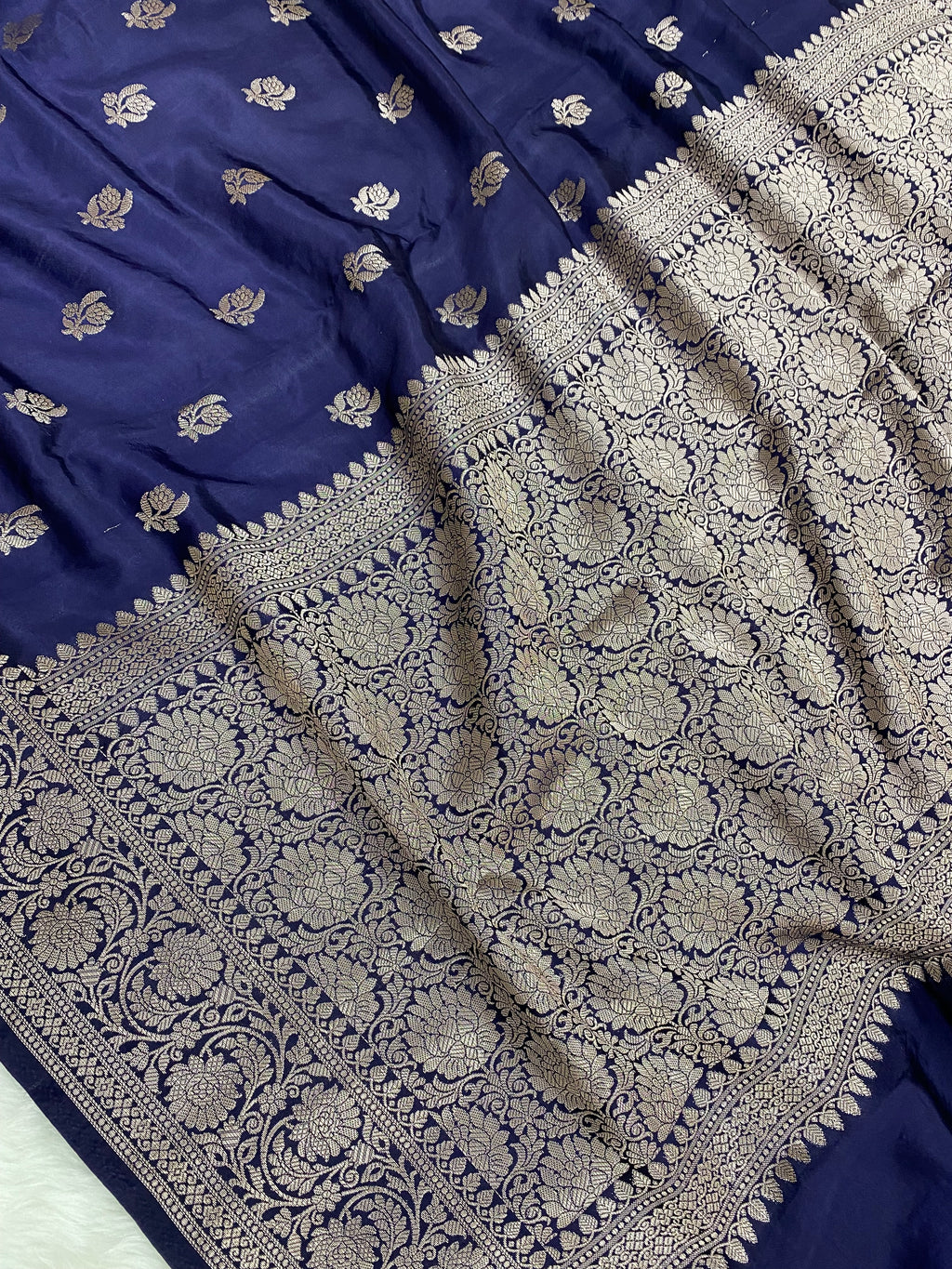 Navy Blue Viscose Cotton Banarasi Saree