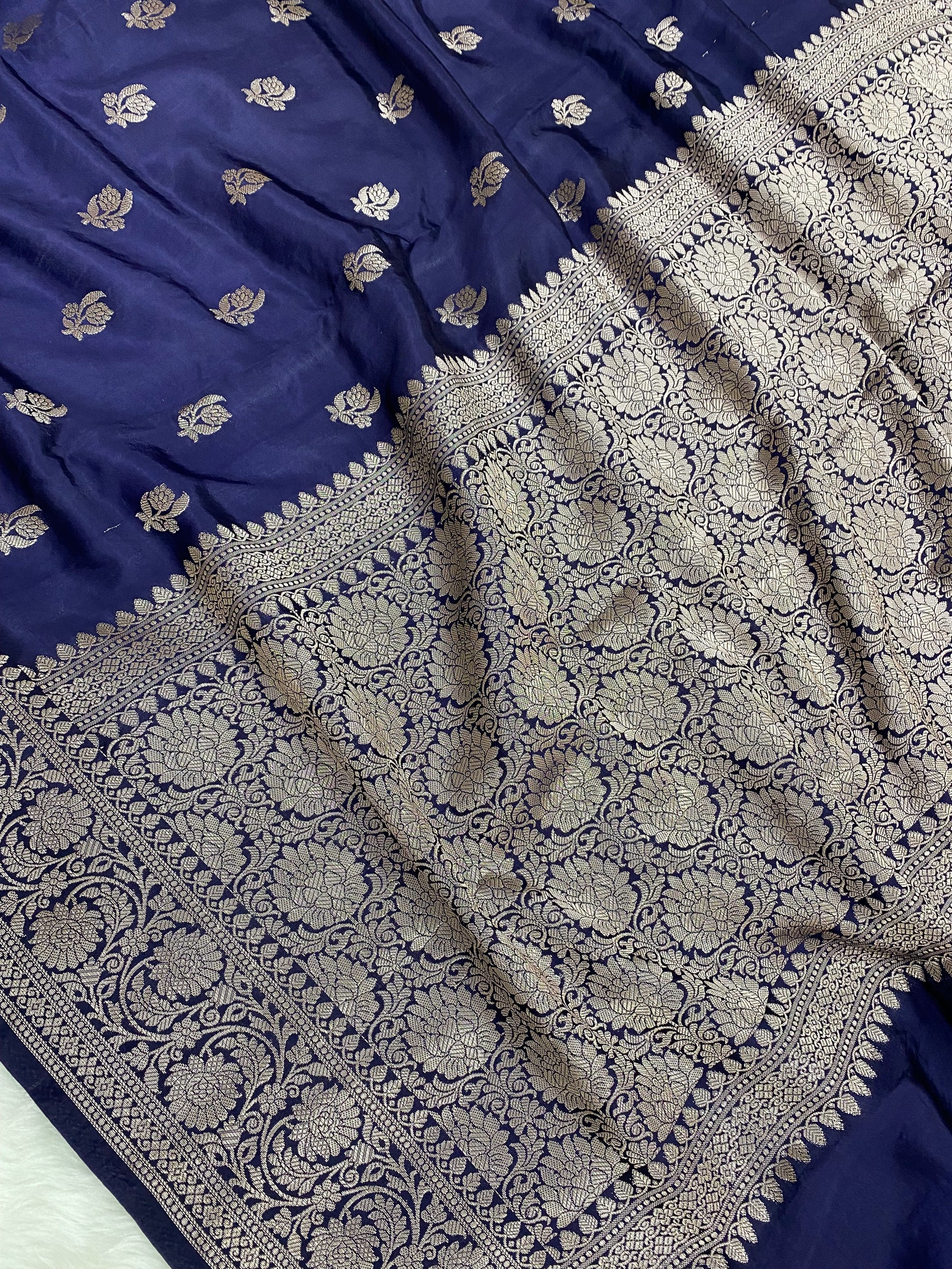 Navy Blue Viscose Cotton Banarasi Saree