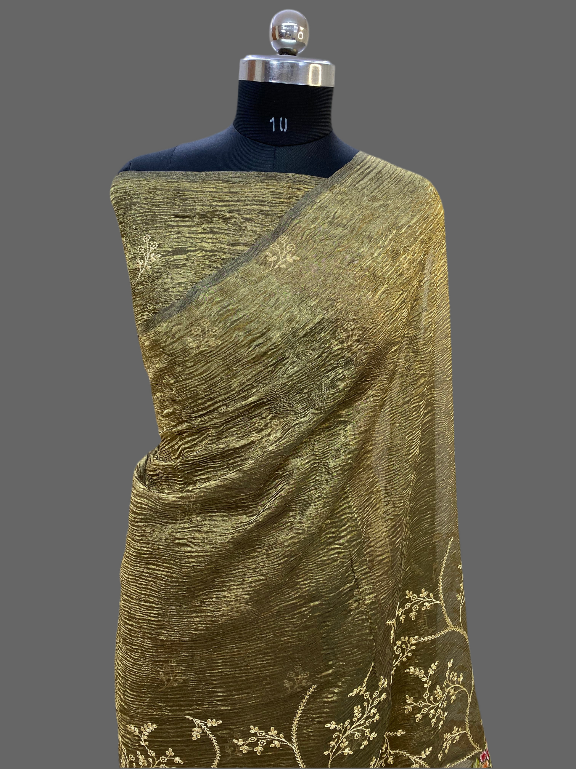 Pure Tissue Silk with hand Lace work Embroidery Banarasi Saree