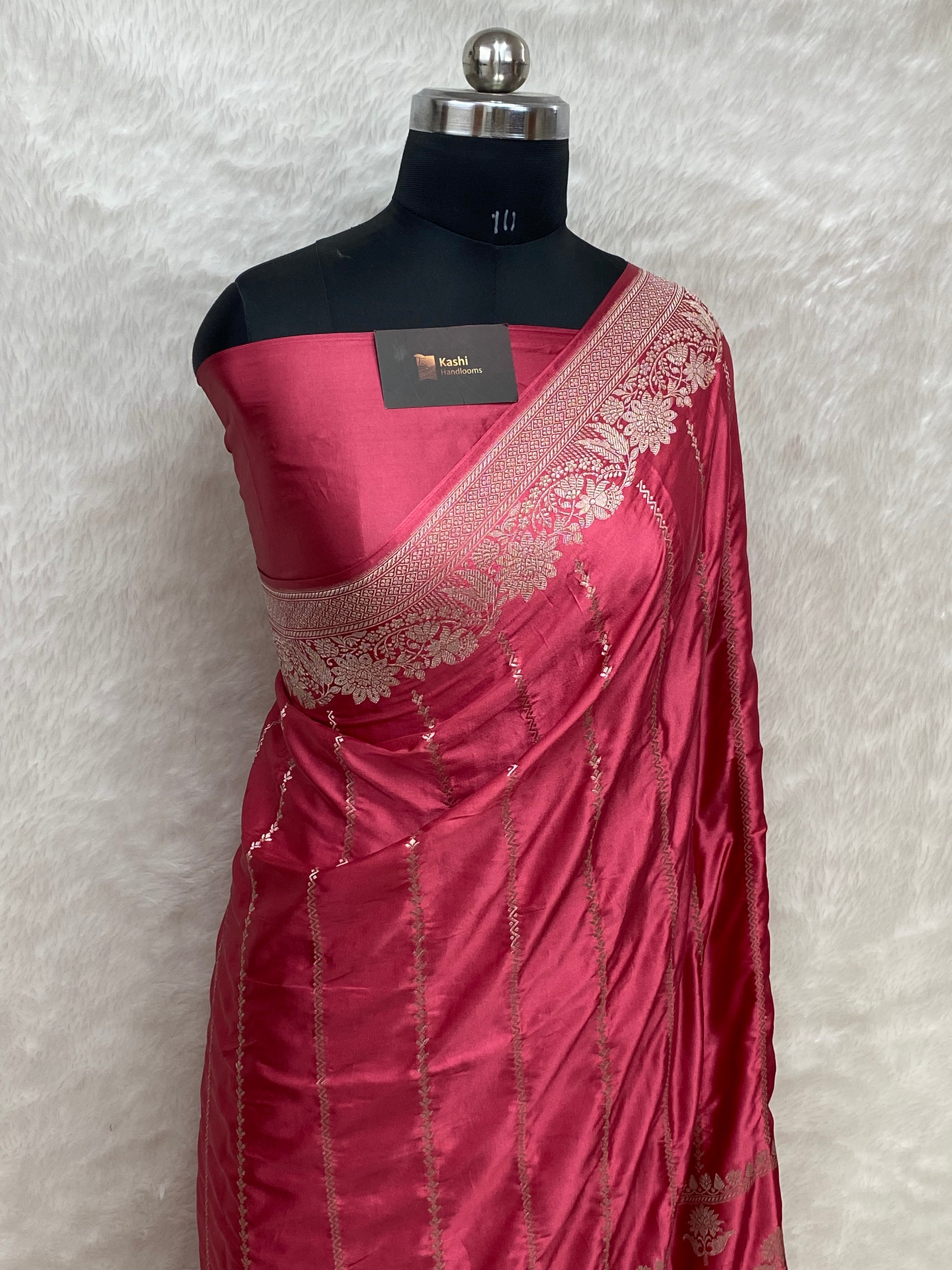 Light peach mashru silk banarasi saree