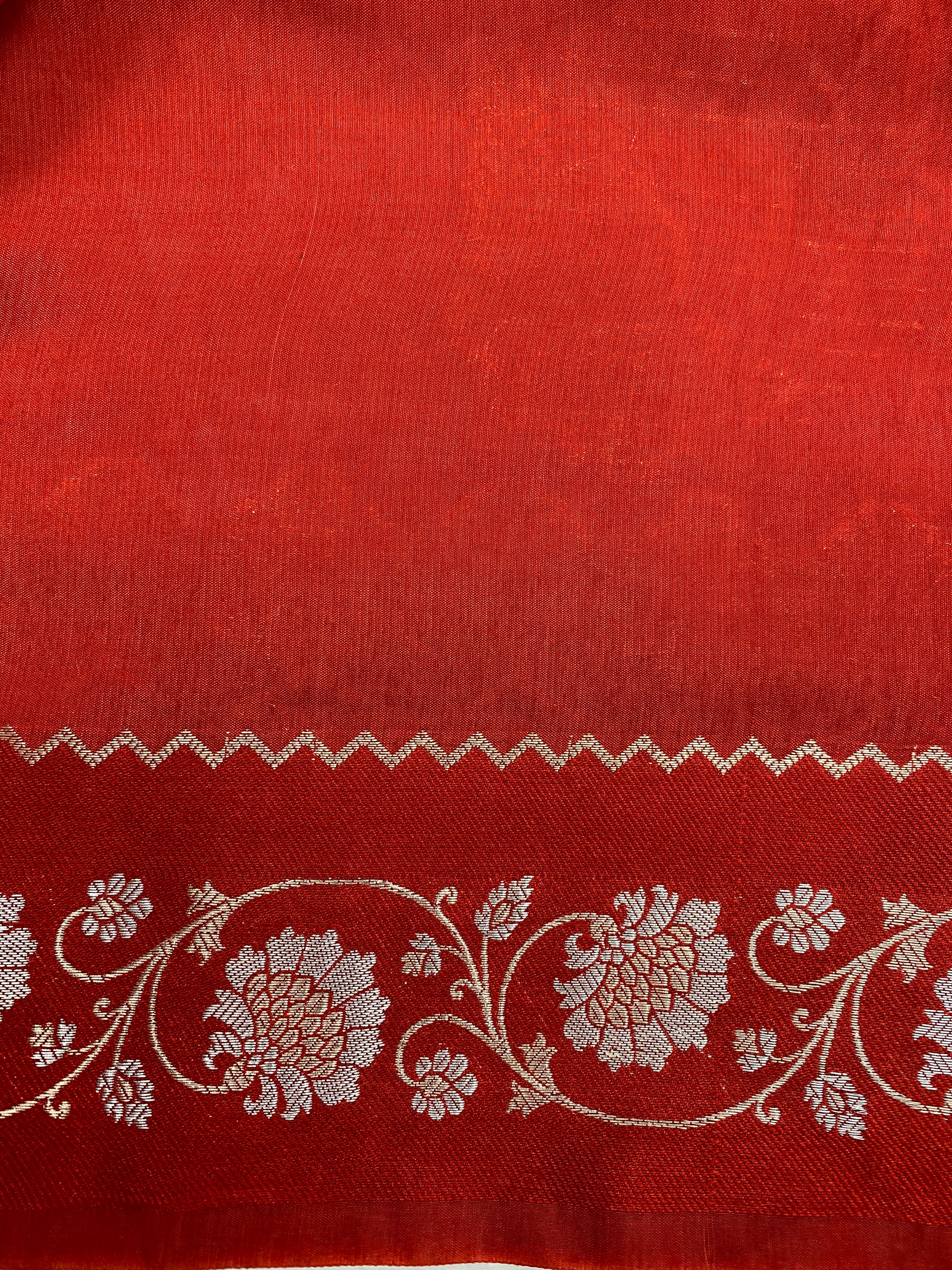 Red Semi Raw mango silk Banarasi Saree