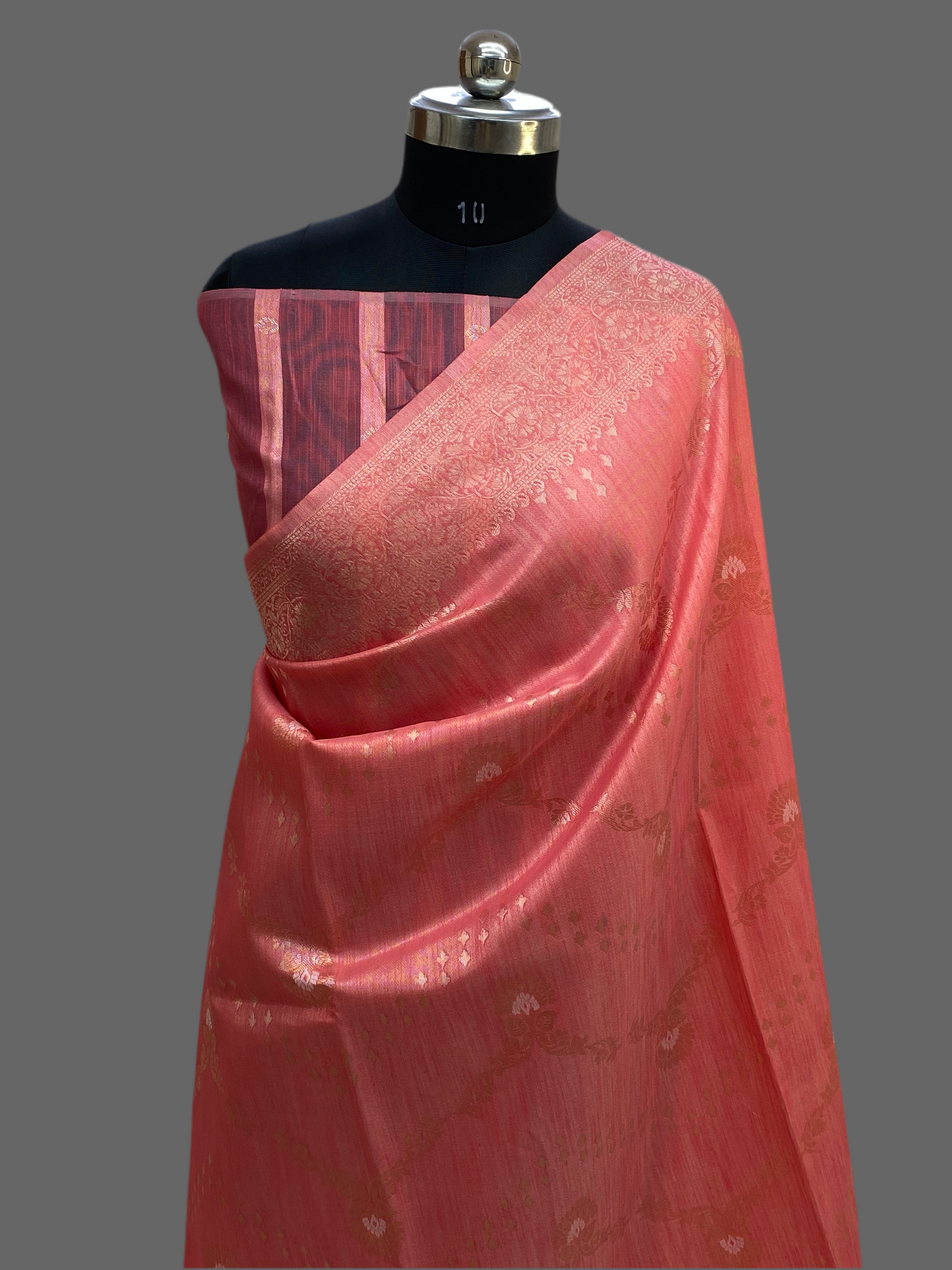 Linen cotton Banarasi Saree - peach tone