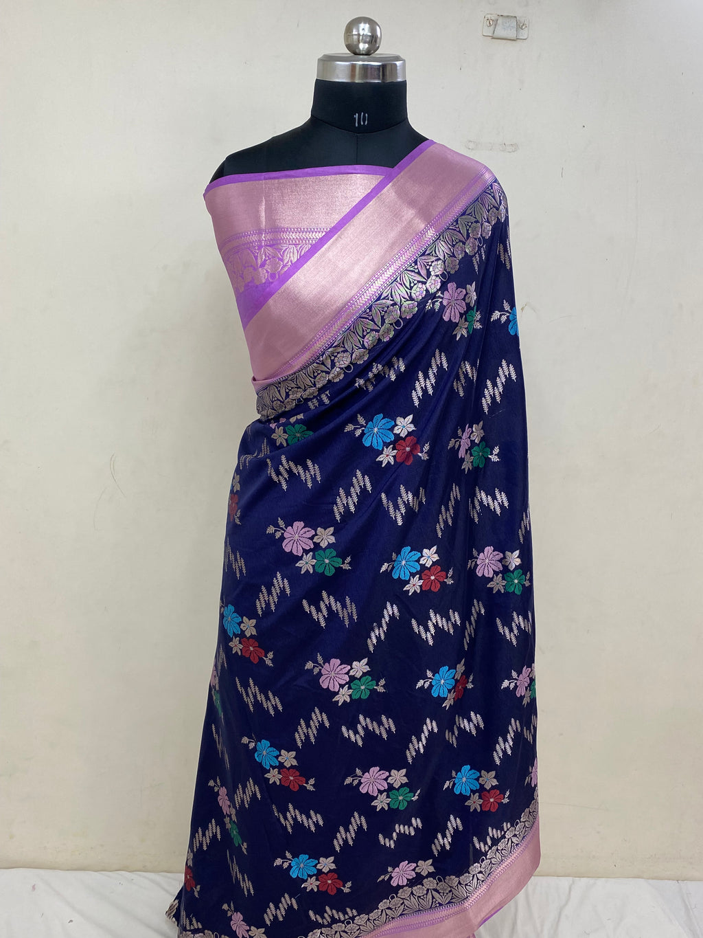 Navy Blue Katan Silk Banarasi Saree