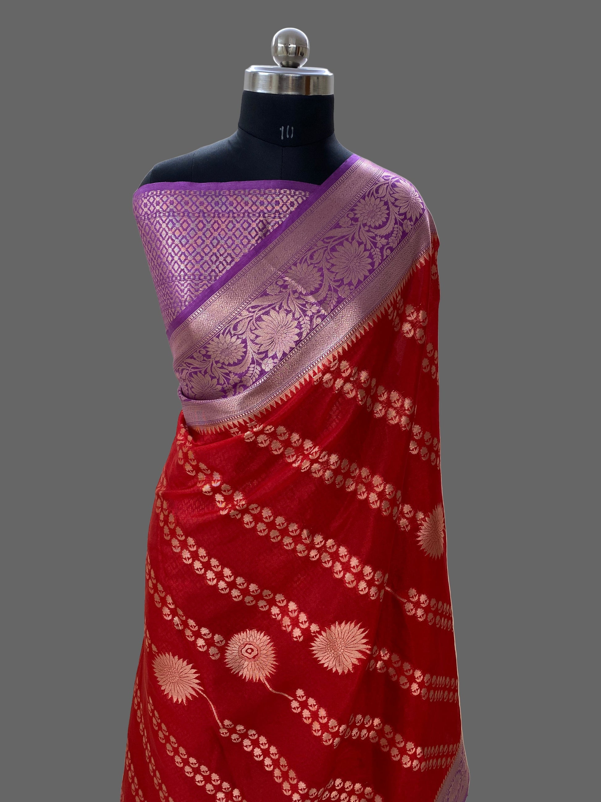 Red Crepe Silk Banarasi Saree