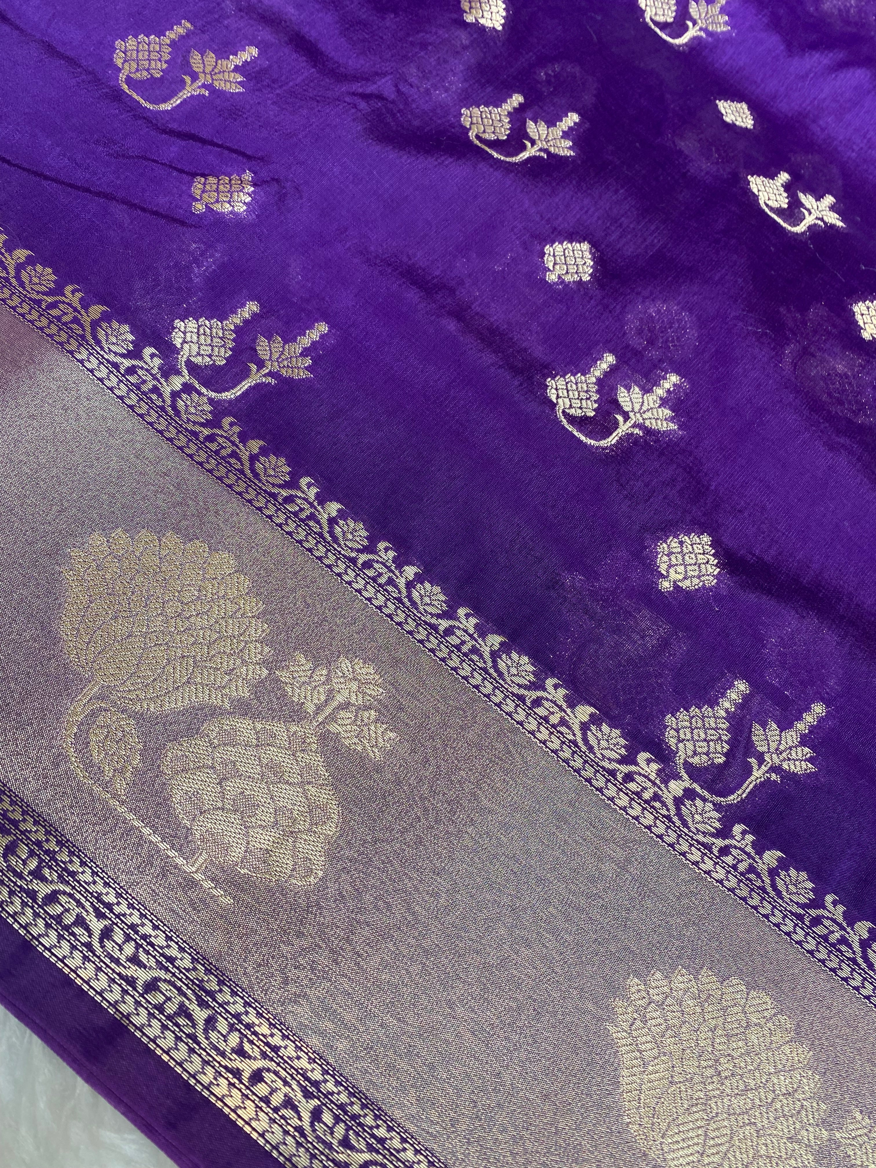 Purple semi Raw mango Banarasi saree