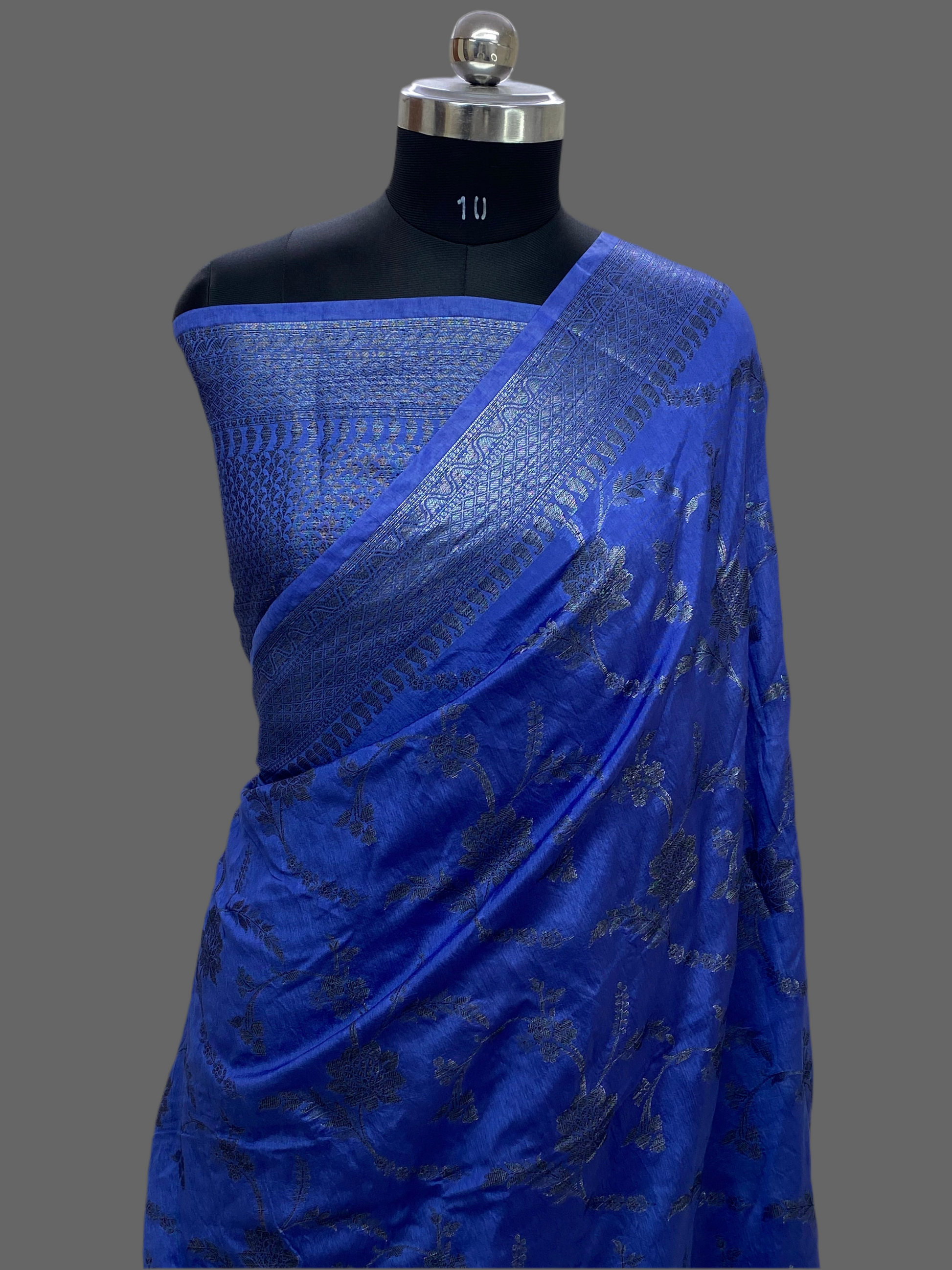 Sky Blue Georgette Jangla Pattern Banarasi Saree