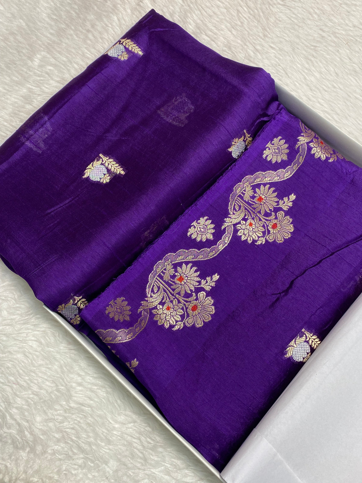 Purple 100% pure Viscose silk banarasi saree