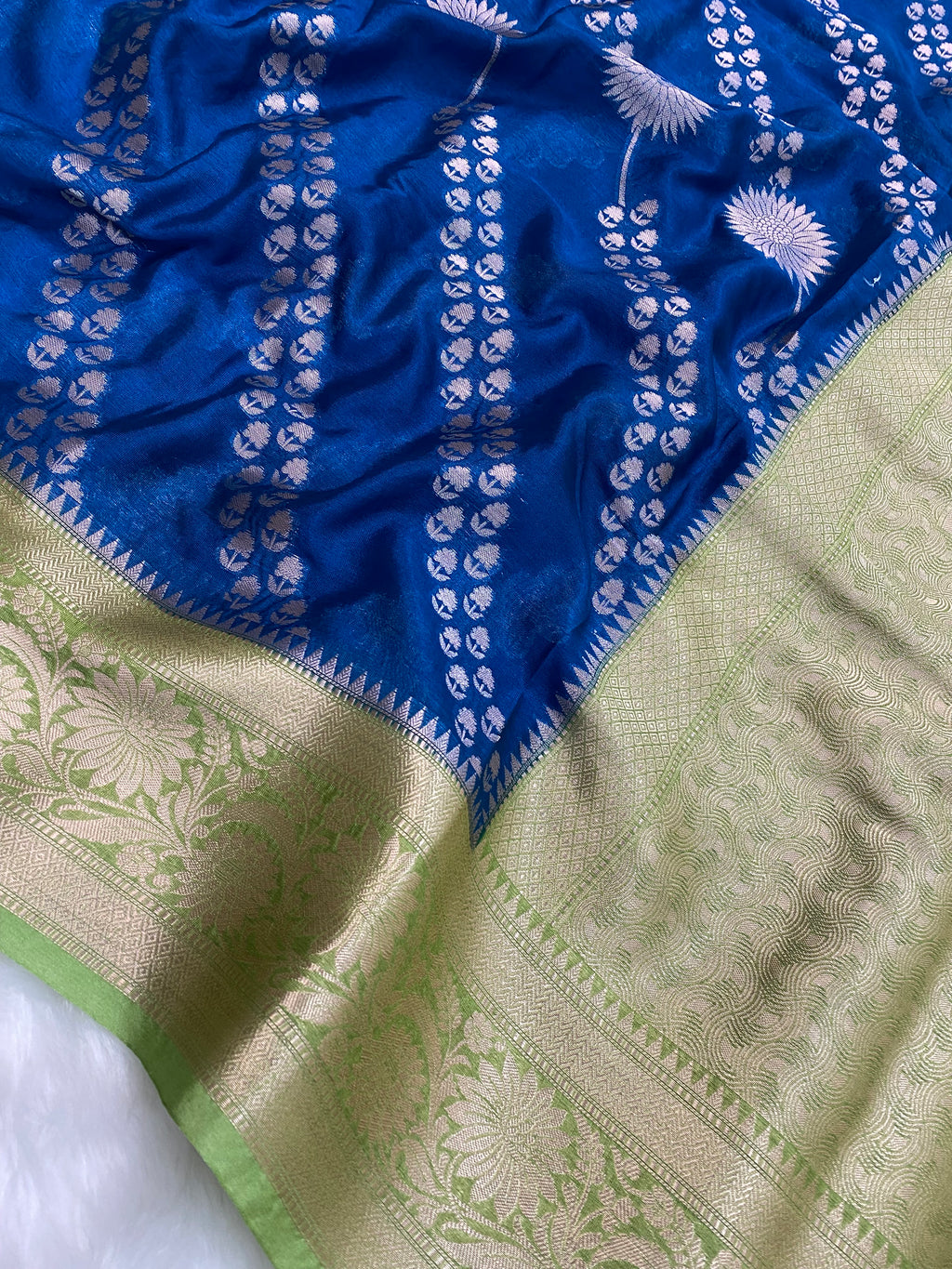 Jerman Blue crepe Silk Banarasi Saree