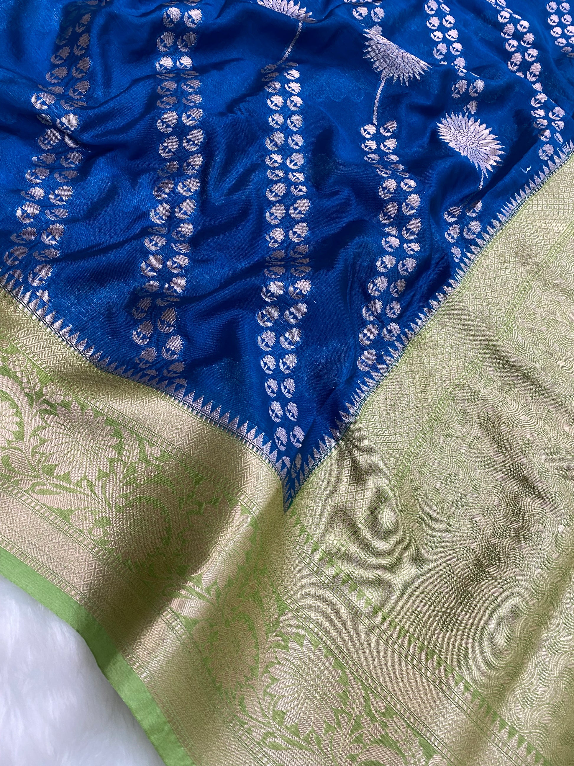 Jerman Blue crepe Silk Banarasi Saree