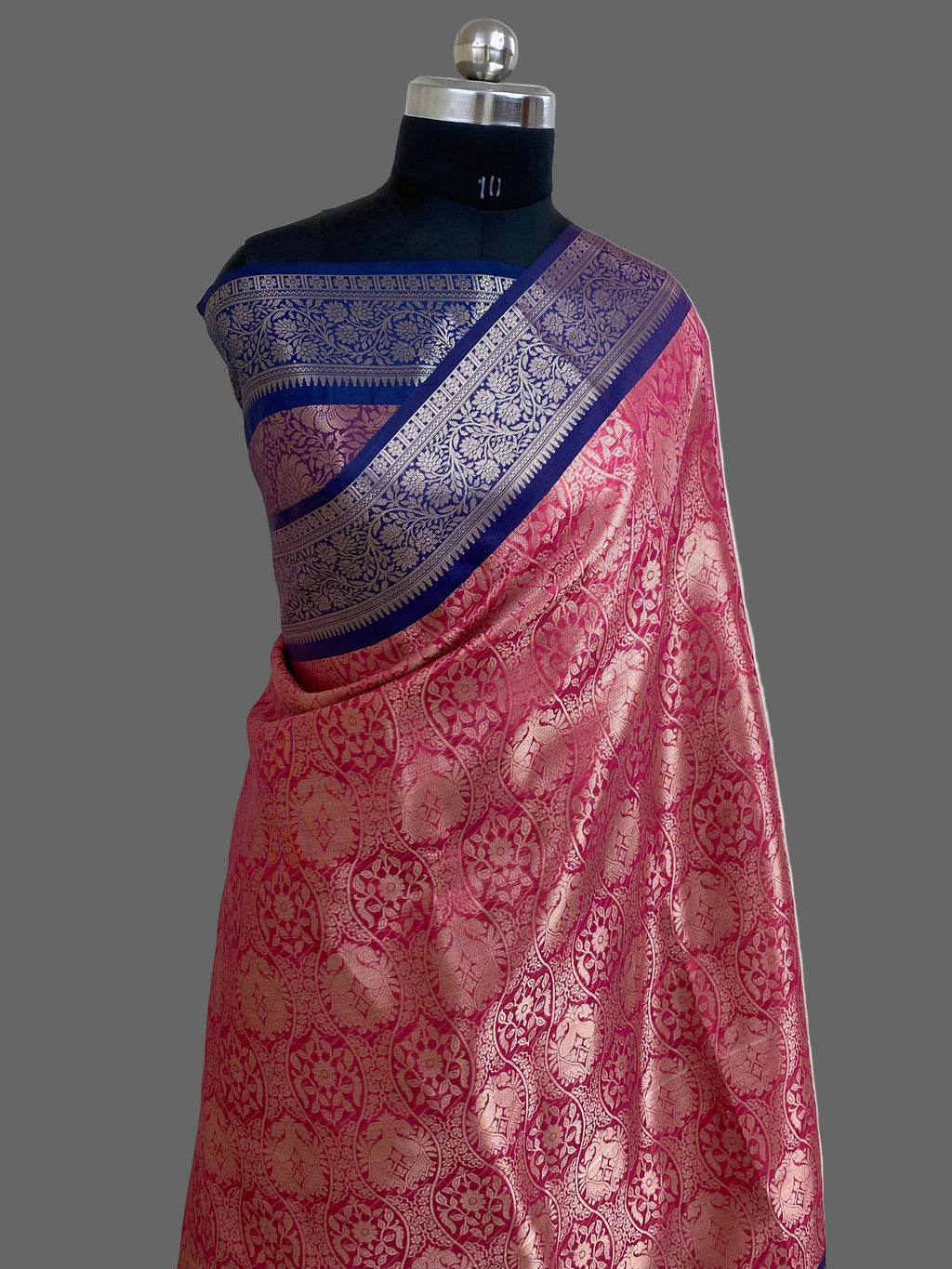 Strawberry Kubera Pattu Tissue Silk Banarasi Saree