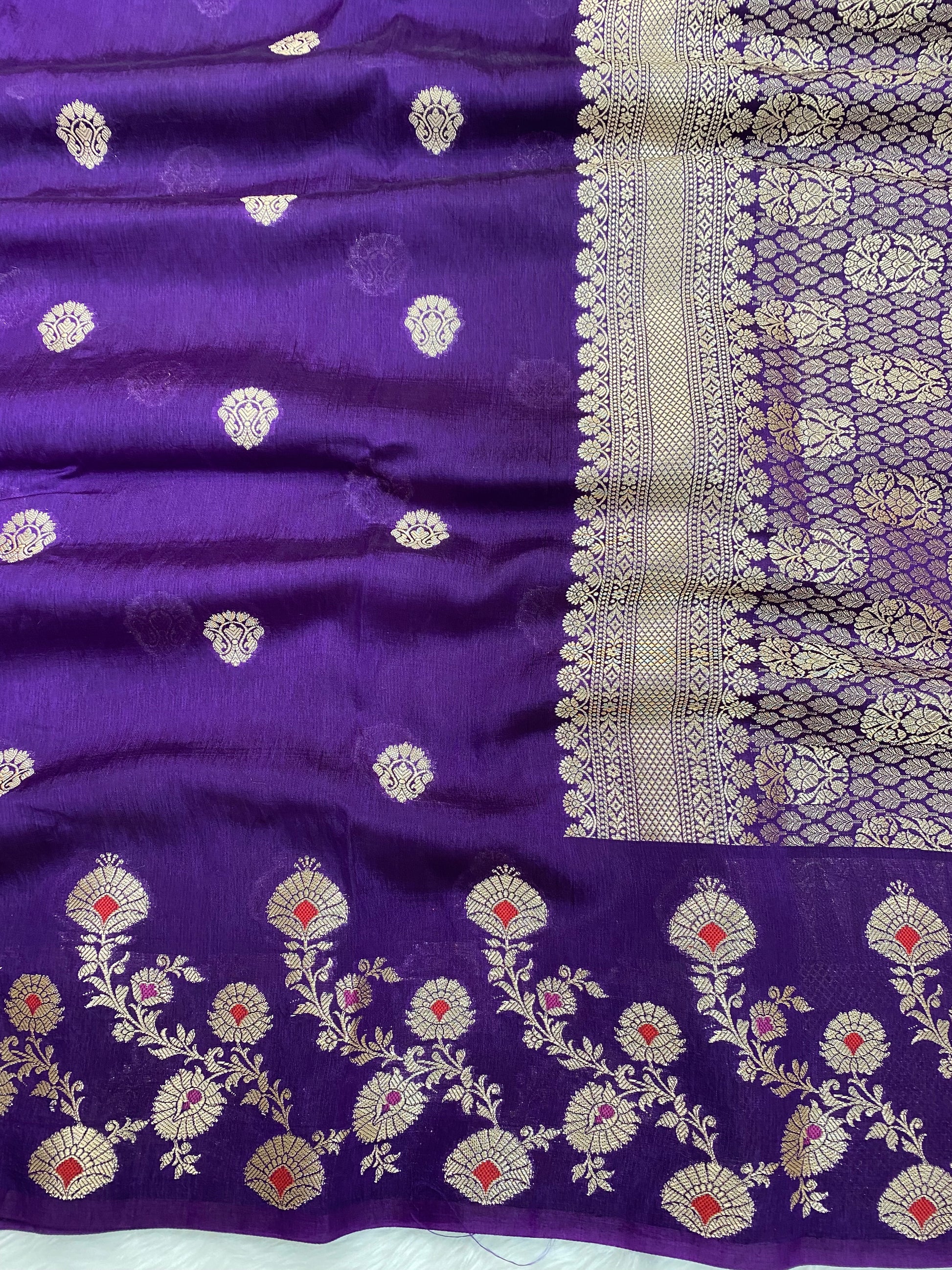 Purple Viscose cotton Banarasi Saree