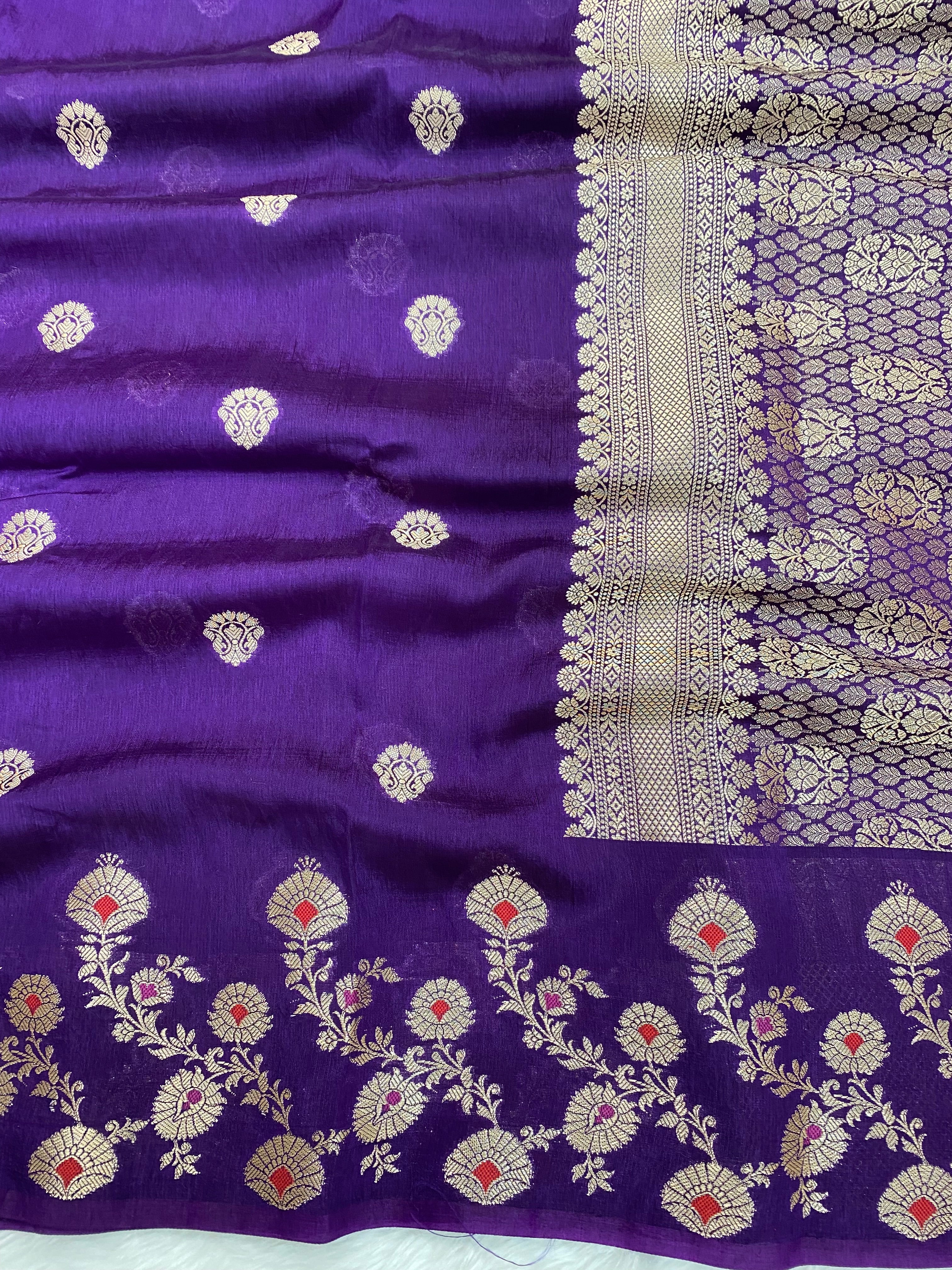 Purple semi Raw mango Banarasi Saree
