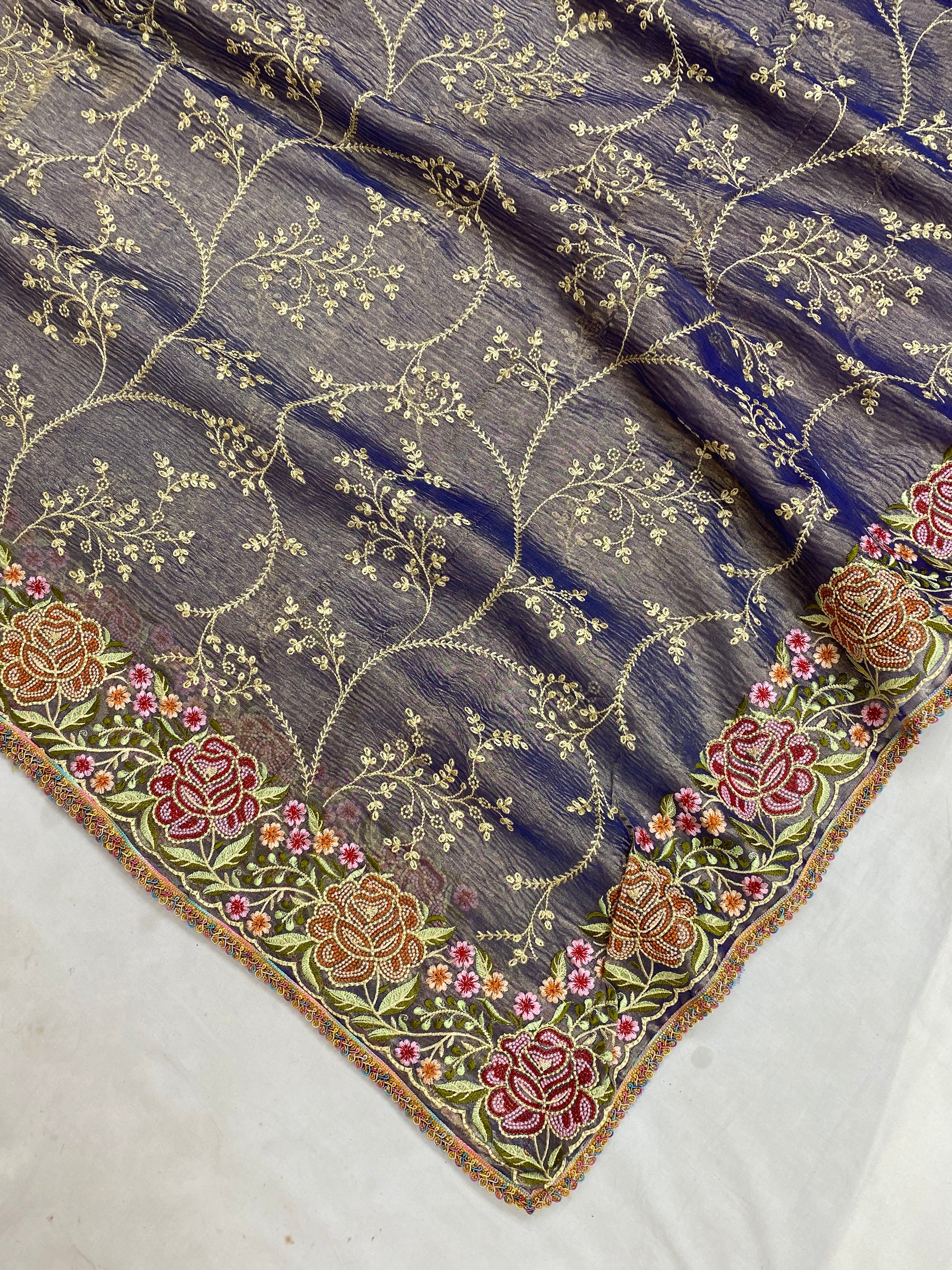 Pure Tissue Silk with hand Lace work Embroidery Banarasi Saree
