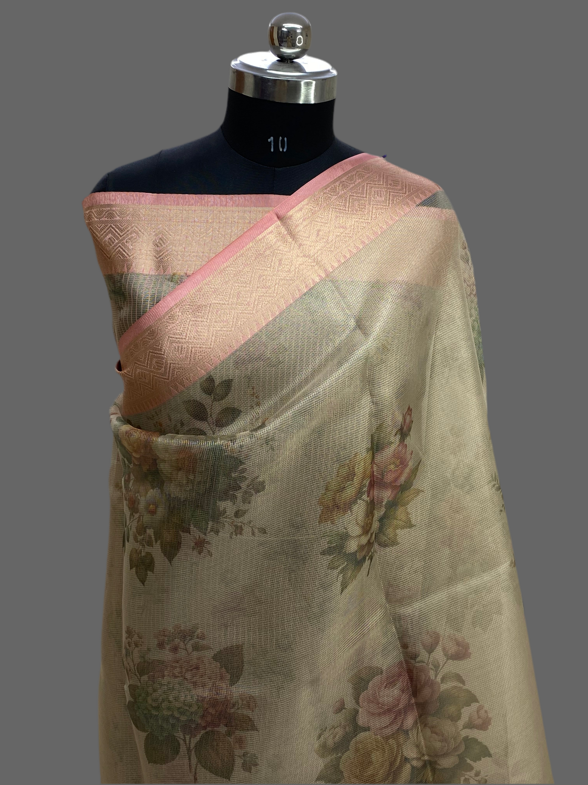 Pink Tissue with Digital Print Banarasi Saree