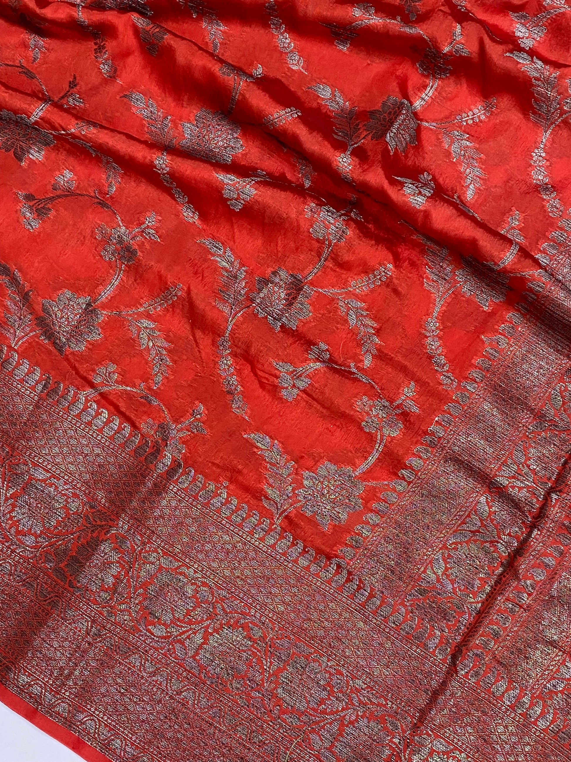 Red Georgette Jangla Pattern Banarasi Saree