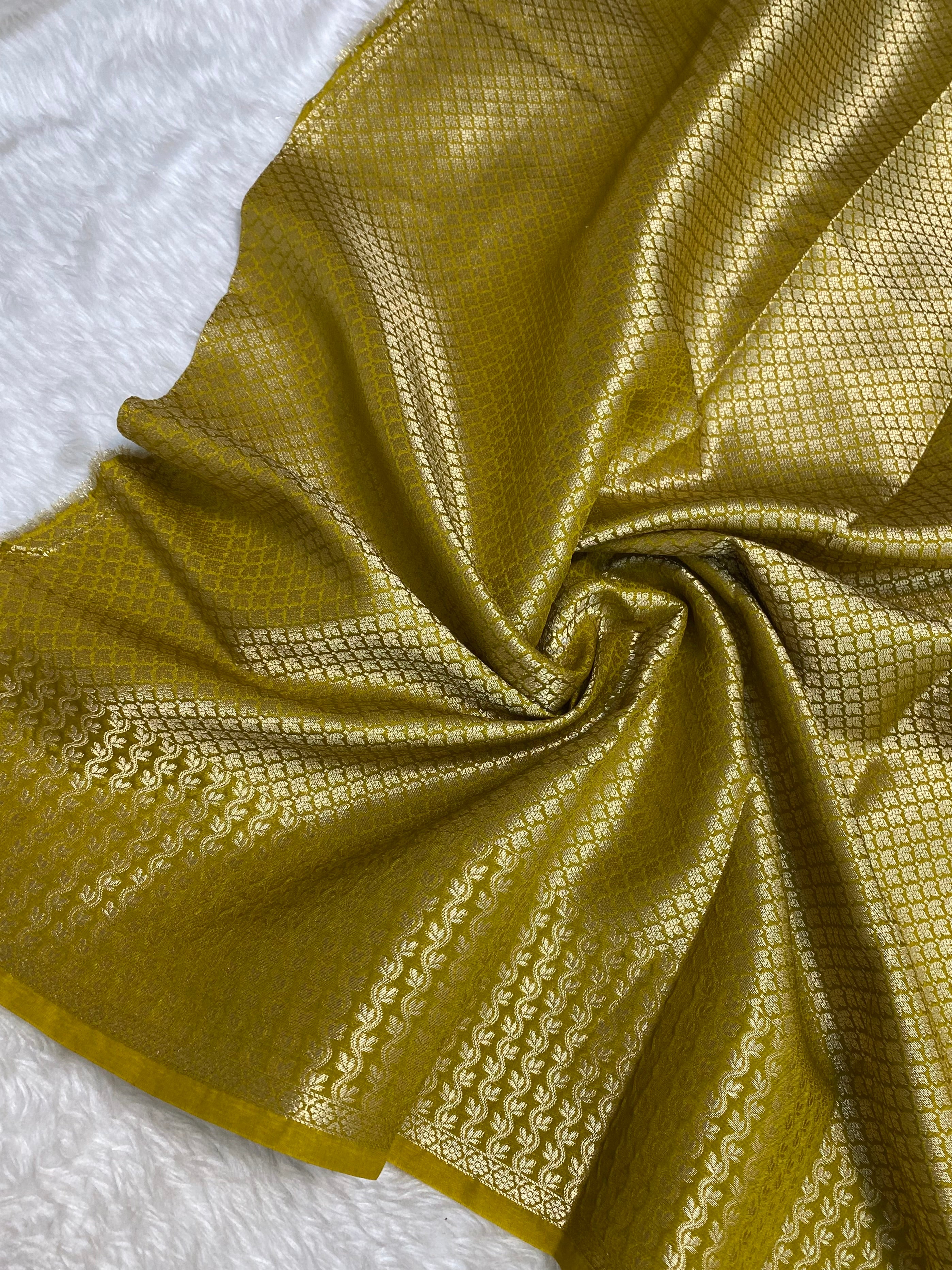 Olive mustard tissue silk banarasi saree