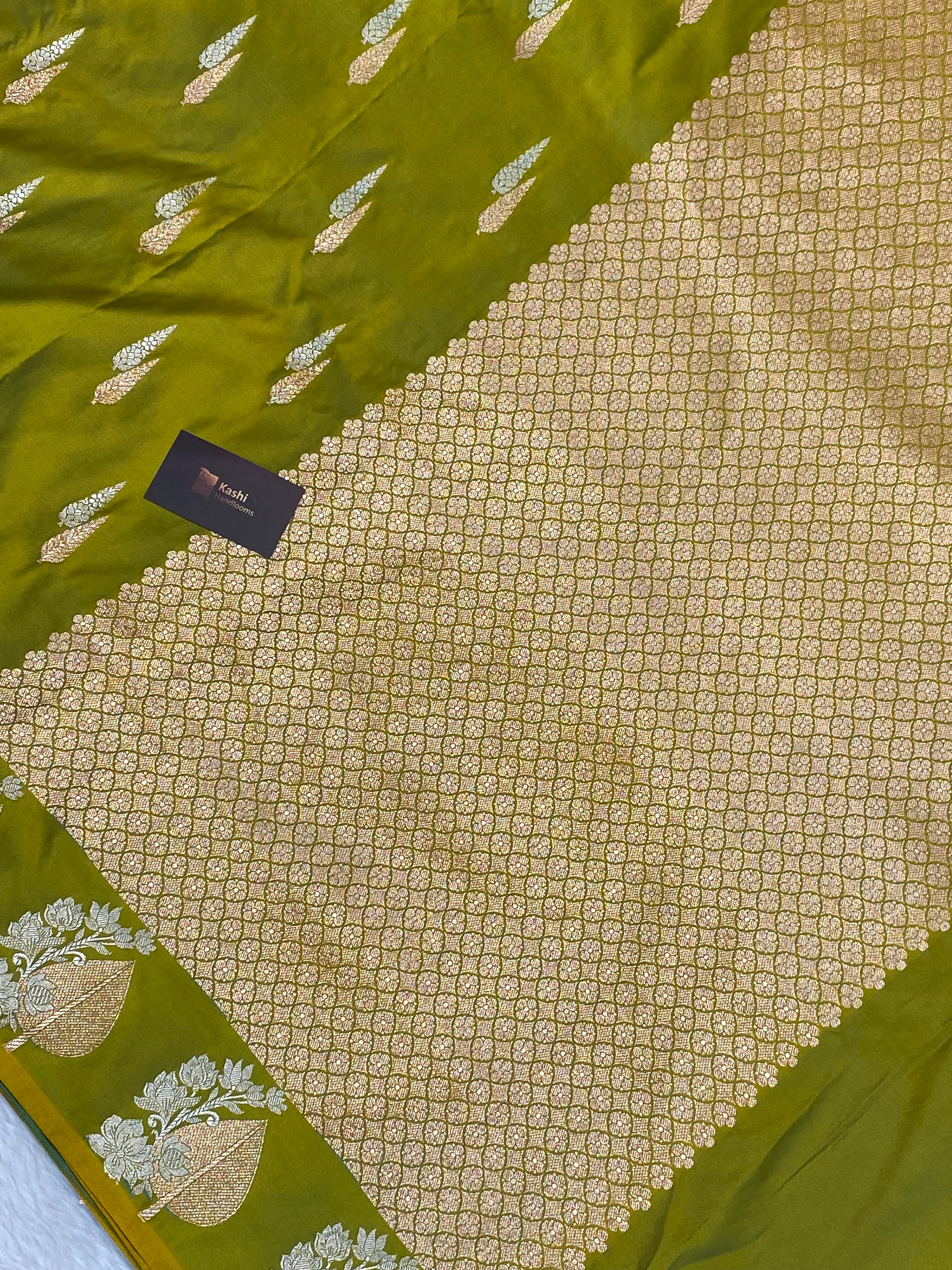Lime  colour mashru silk banarasi saree