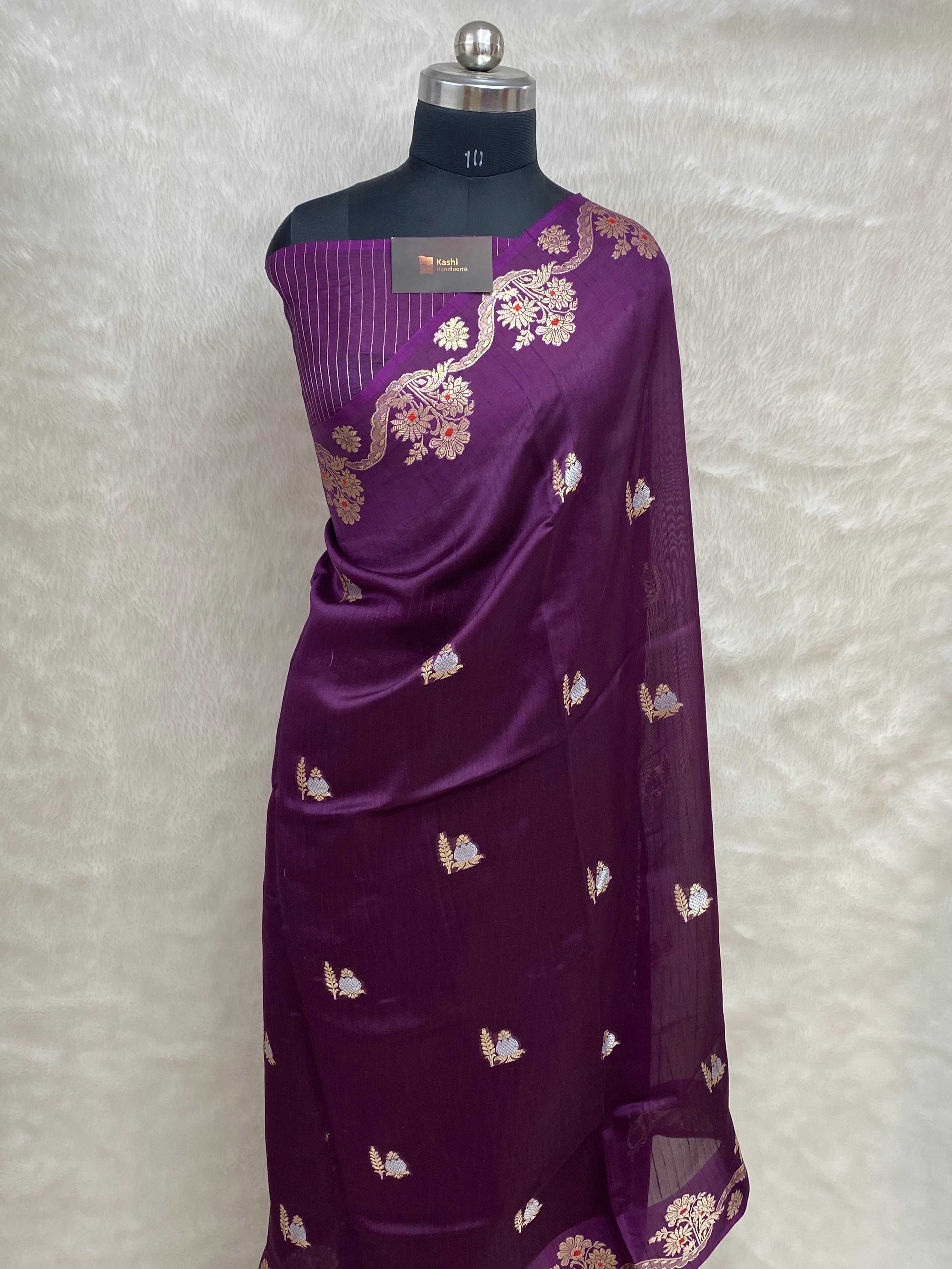 100% pure viscose Magenta Color Banarasi Saree