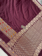 Wine Color Mashru silk Banarasi Saree