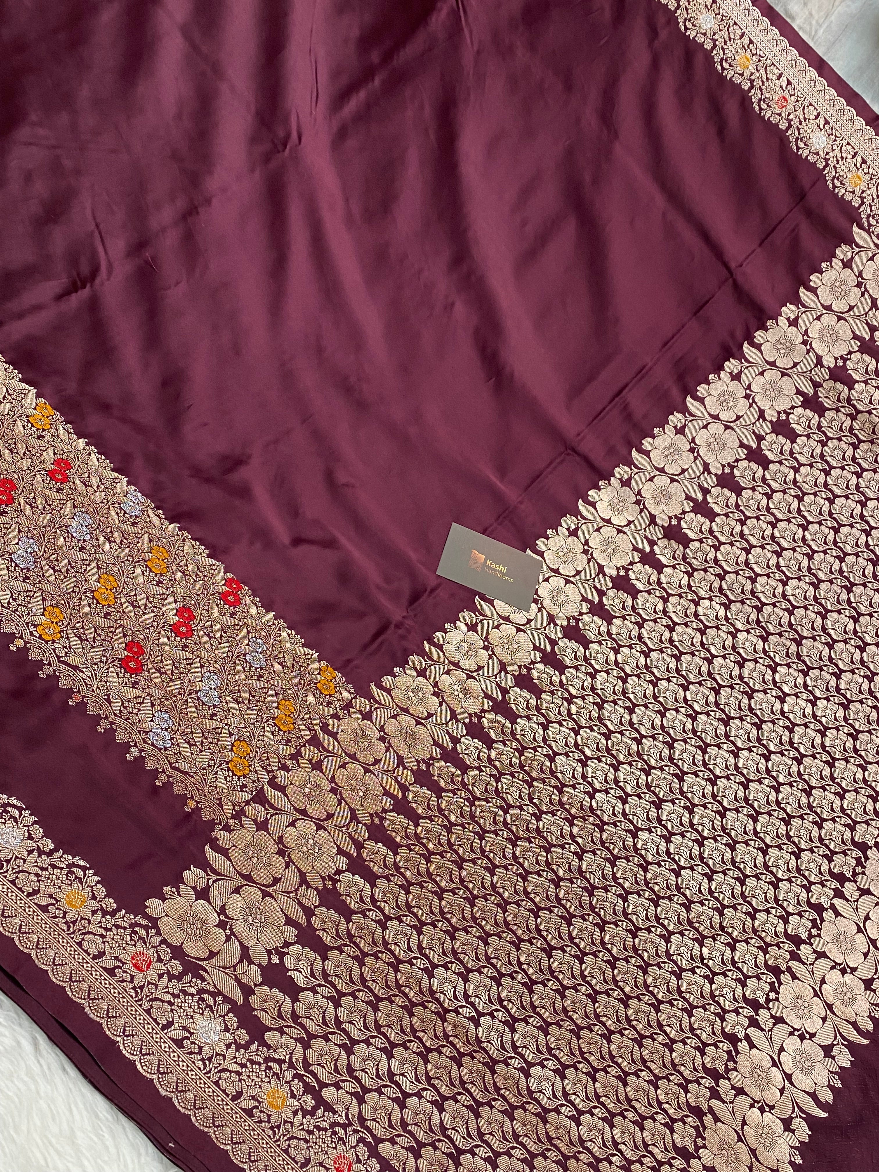 Wine Color Mashru silk Banarasi Saree