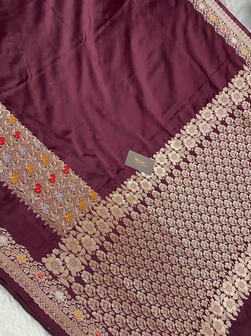 Wine Color Mashru silk Banarasi Saree