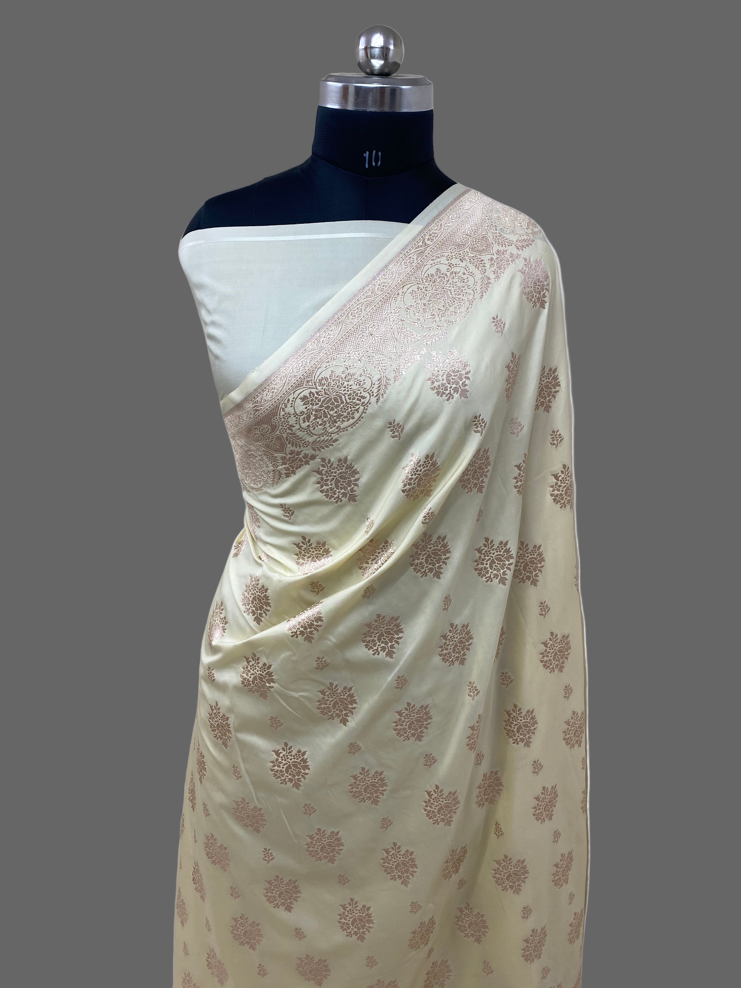 Half White Mashru Silk Banarasi Saree