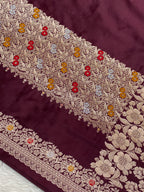 Wine Color Mashru silk Banarasi Saree