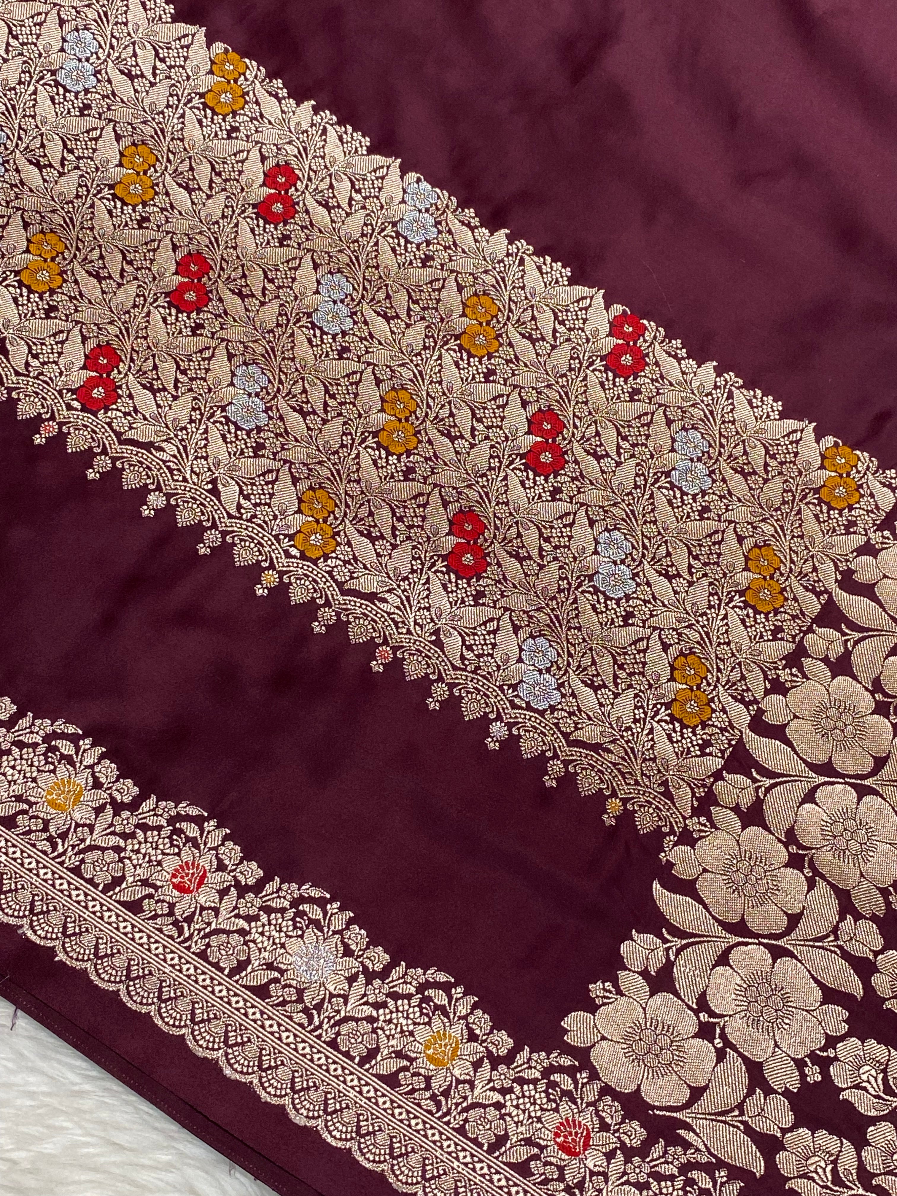 Wine Color Mashru silk Banarasi Saree