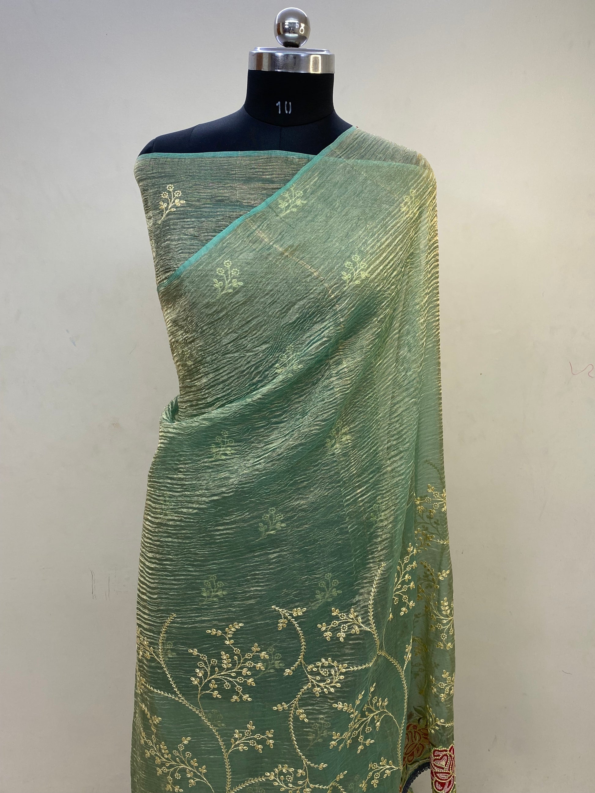 Pure Tissue Silk with hand Lace work Embroidery Banarasi Saree