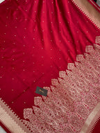Bridal Red Chundri Buti Mashru Silk Banarasi Saree ❤️