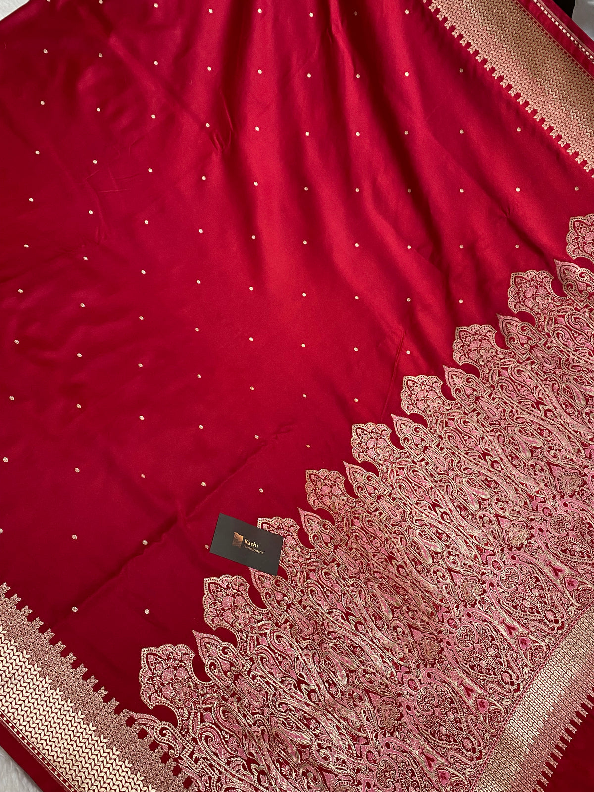 Bridal Red Chundri Buti Mashru Silk Banarasi Saree ❤️