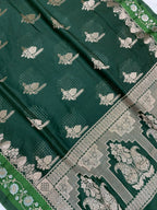 Bottle Green mul cotton minakari Banarasi Saree