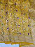 Yellow kinkhab Mashru Silk Banarasi Saree – Golden Zari Floral & Meenakari Pattern