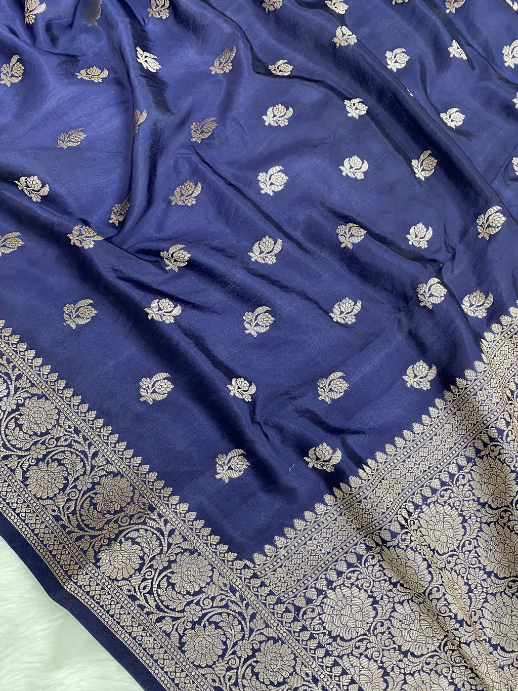 Navy Blue Viscose Cotton Banarasi Saree