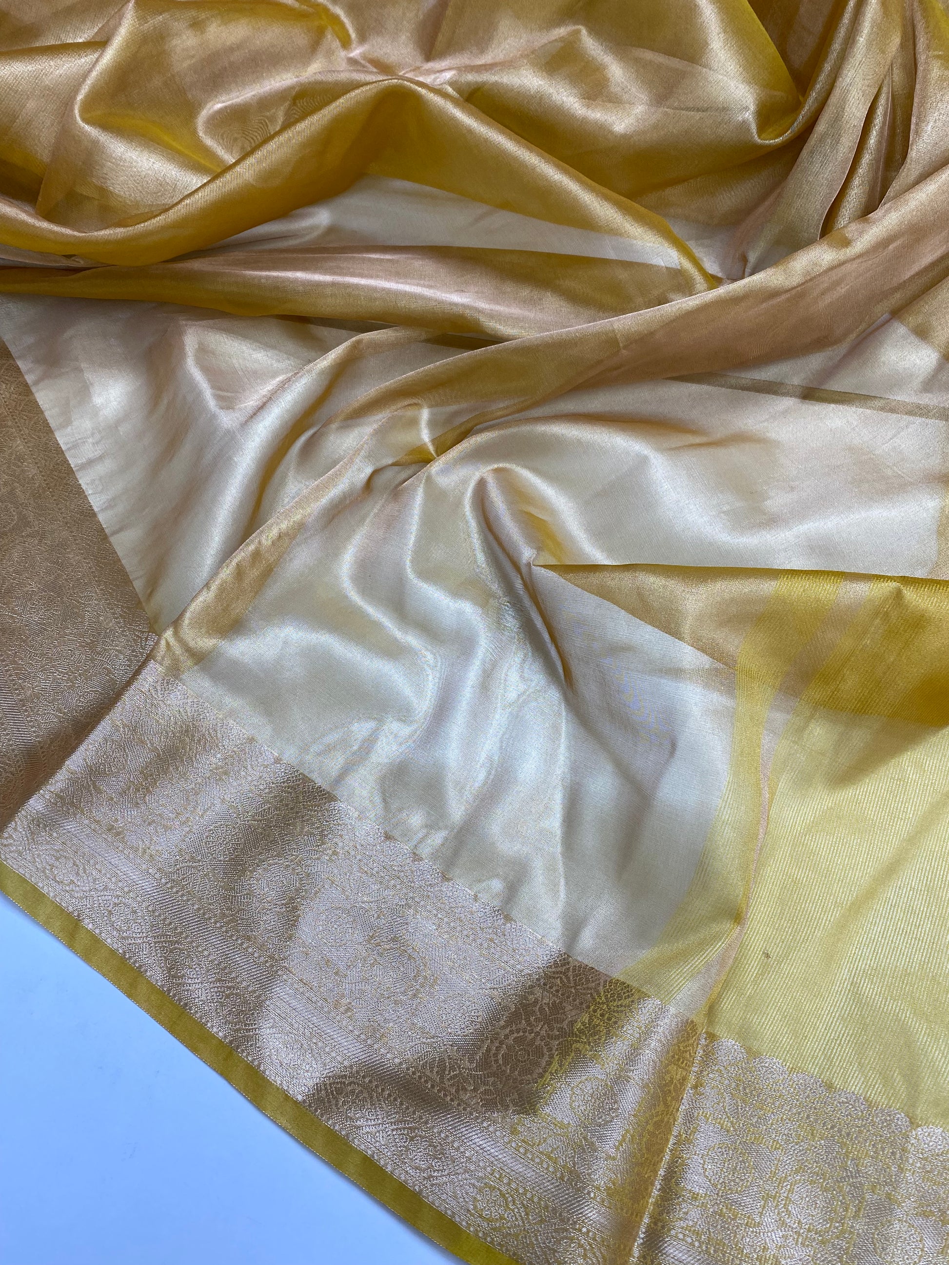 Lemon Yellow Tissue Silk Banarasi Saree