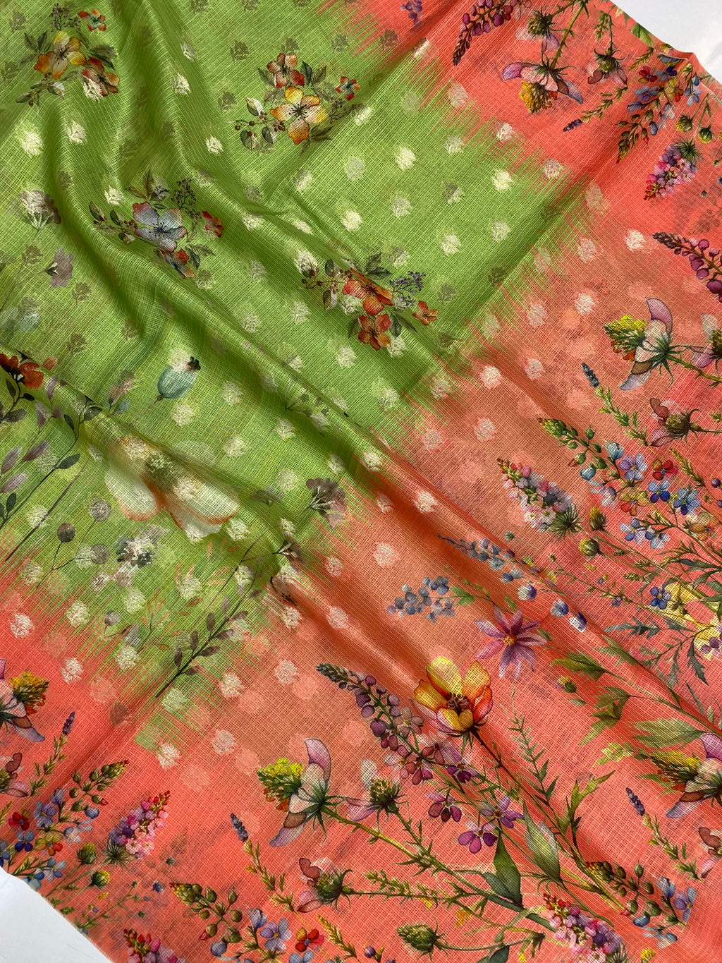 Pista Kota Cotton with Digital Print Banarasi Saree