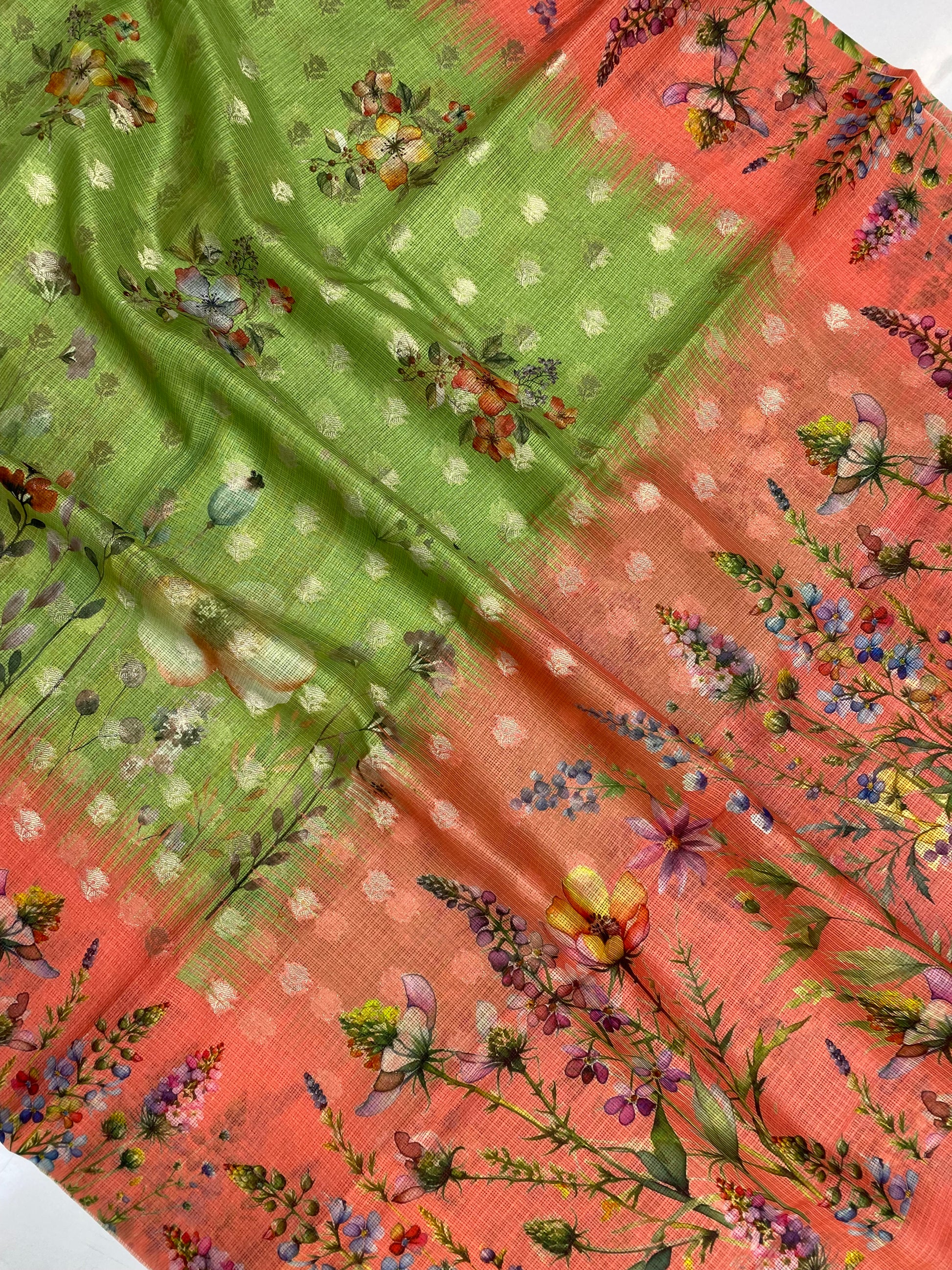Pista Kota Cotton with Digital Print Banarasi Saree