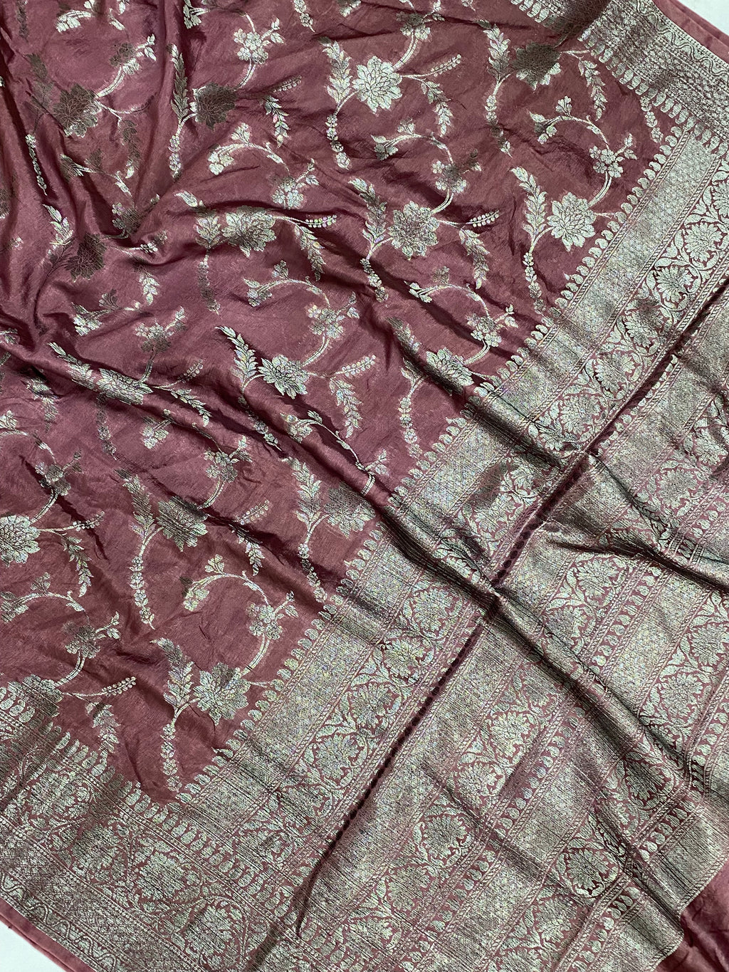 Wine Semi Georgette Banarasi Saree by Kashi handlooms