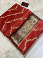 Peach semi Raw mango Banarasi saree