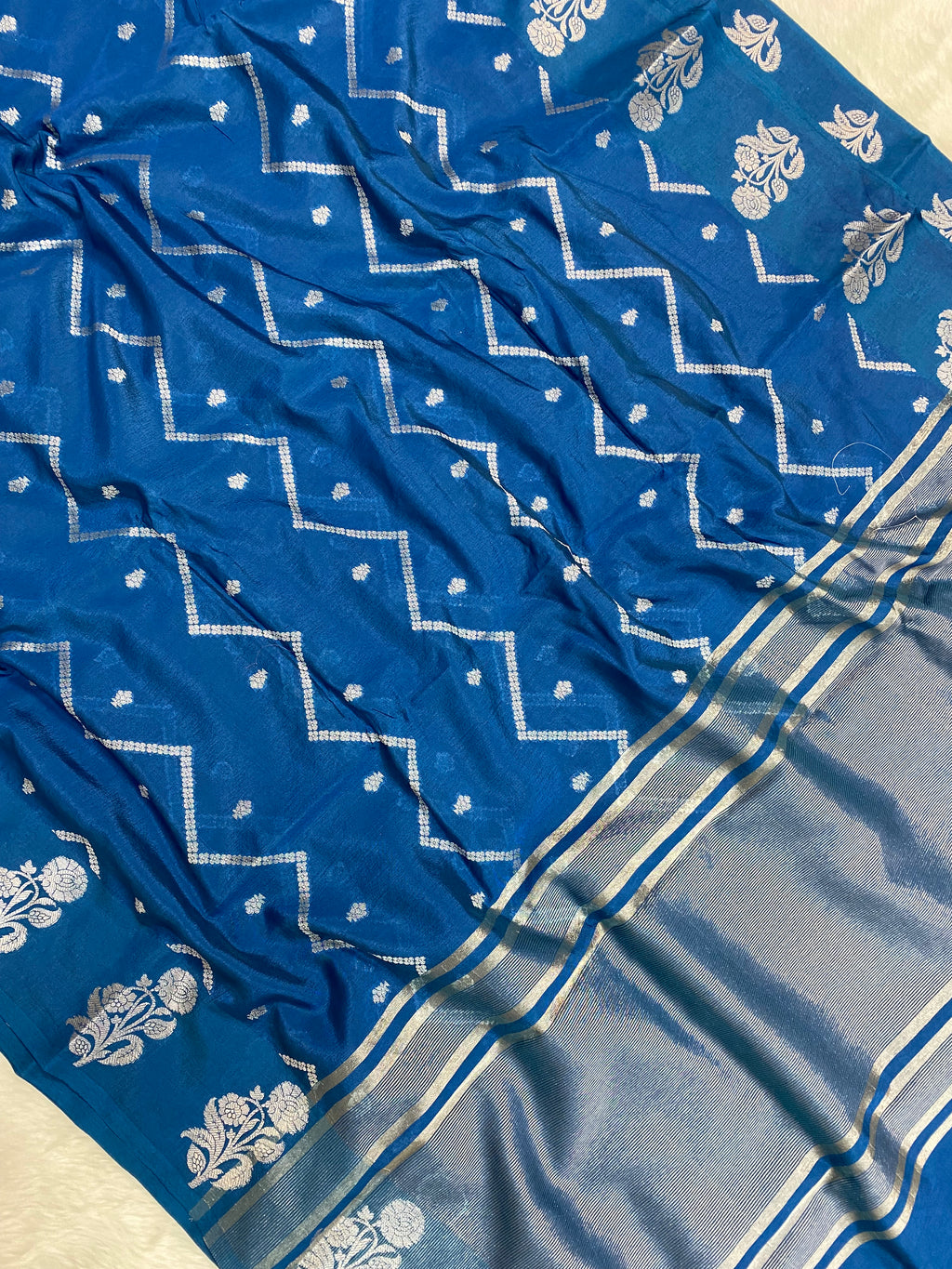 Jerman Blue Viscose Banarasi Saree