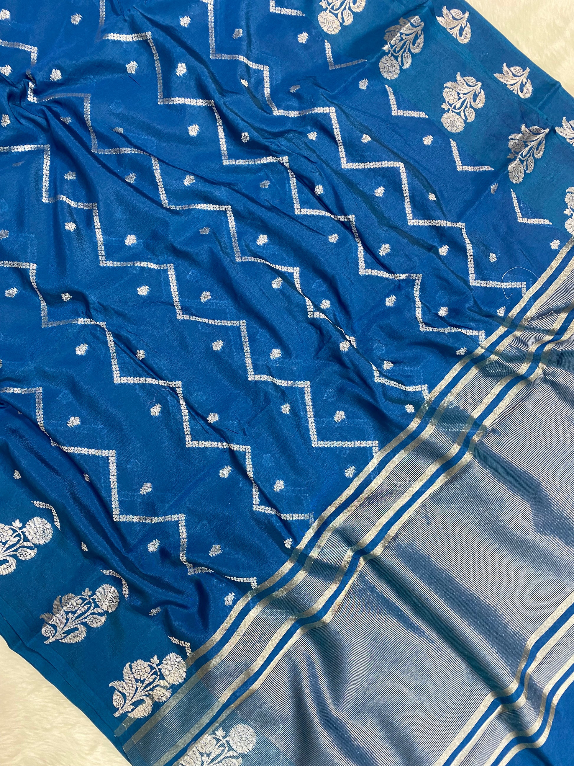 Jerman Blue Viscose Banarasi Saree