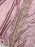 Light peach mashru silk banarasi saree with golden zari border